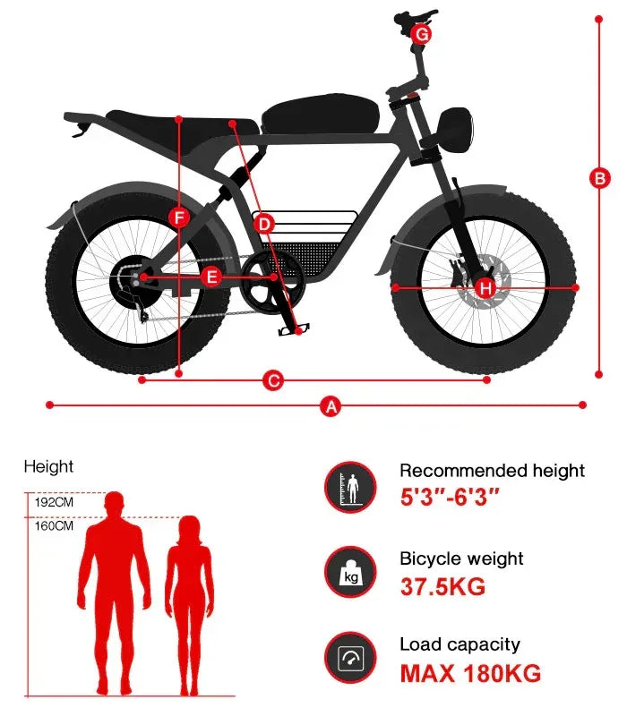 Samebike M20 Electric Bike dimensions