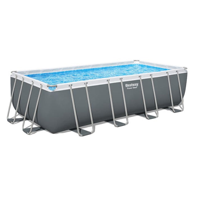 Bestway 18ft x 9ft x 52" Rectangular Power Steel Above Ground Swimming Pool, Sand Filter Pump & Accessories