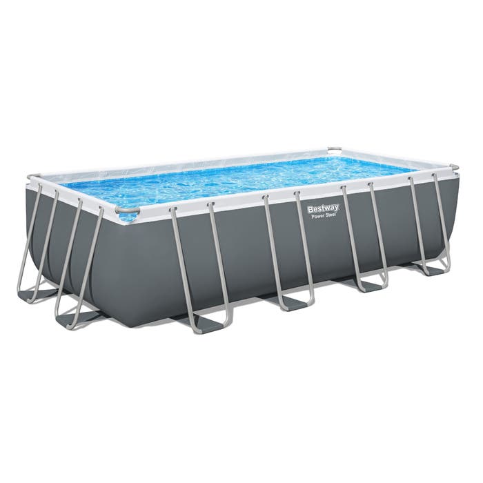 Bestway 18ft x 9ft x 52" Rectangular Power Steel Above Ground Swimming Pool, Sand Filter Pump & Accessories