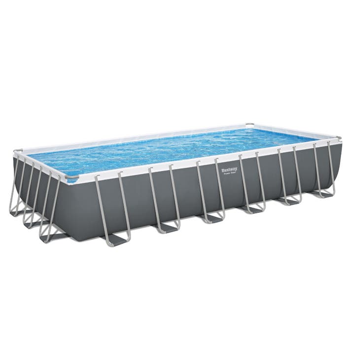 Bestway 24ft x 12ft x 52" Rectangular Power Steel Above Ground Swimming Pool, Sand Filter Pump & Accessories