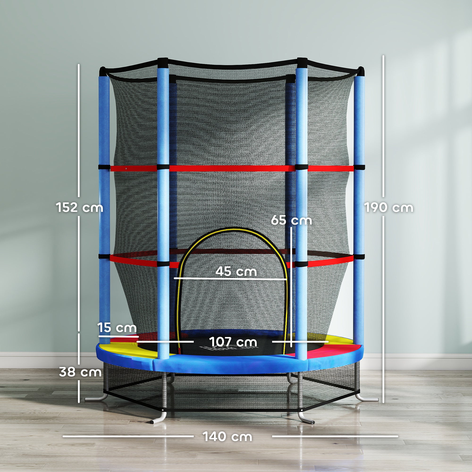 HOMCOM Kids Trampoline, with Enclosure Net, Steel Frame, for Ages 3-6 Years 3