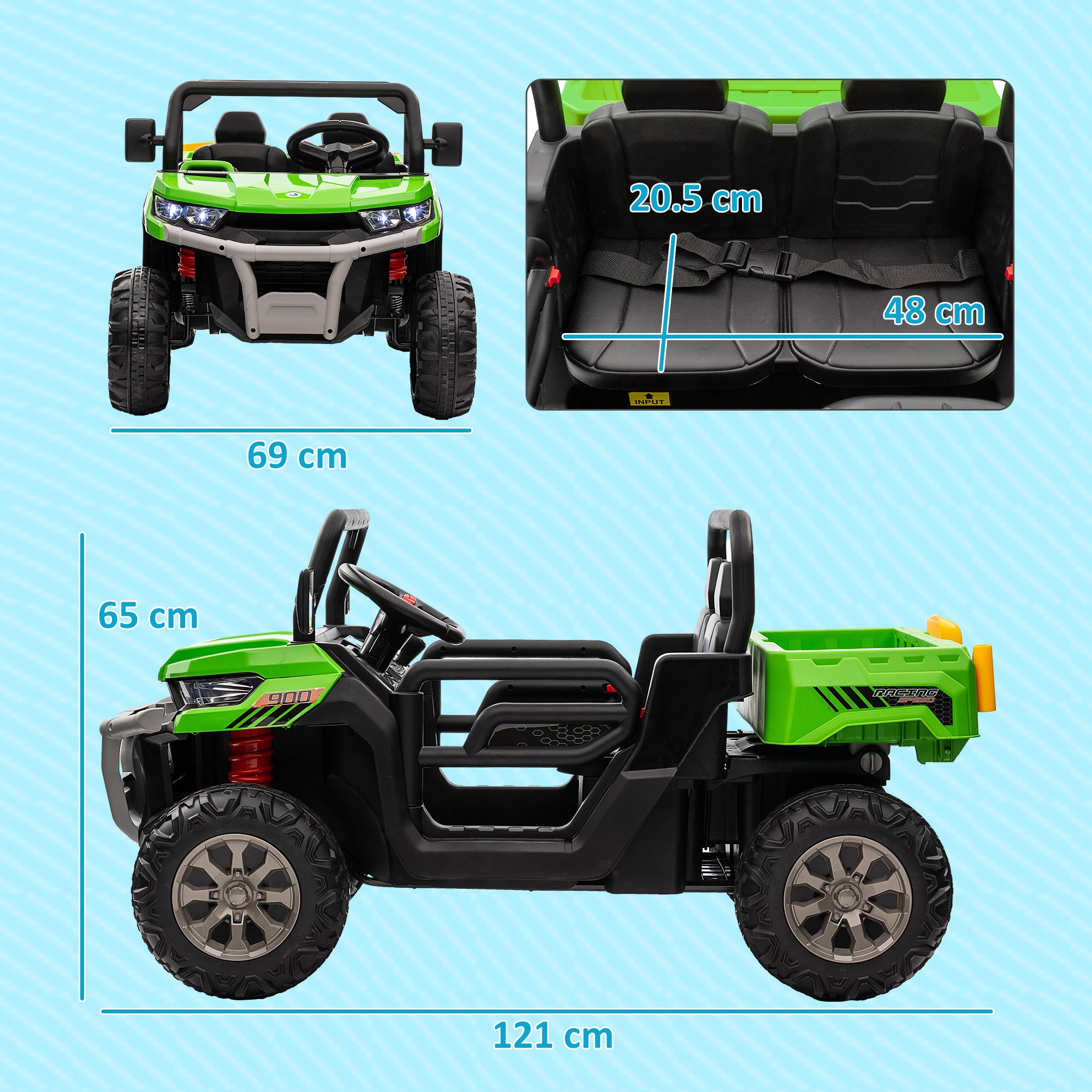 HOMCOM 12V 2 Seater Kids Electric Ride-On Car with Electric Bucket, Remote Control 3