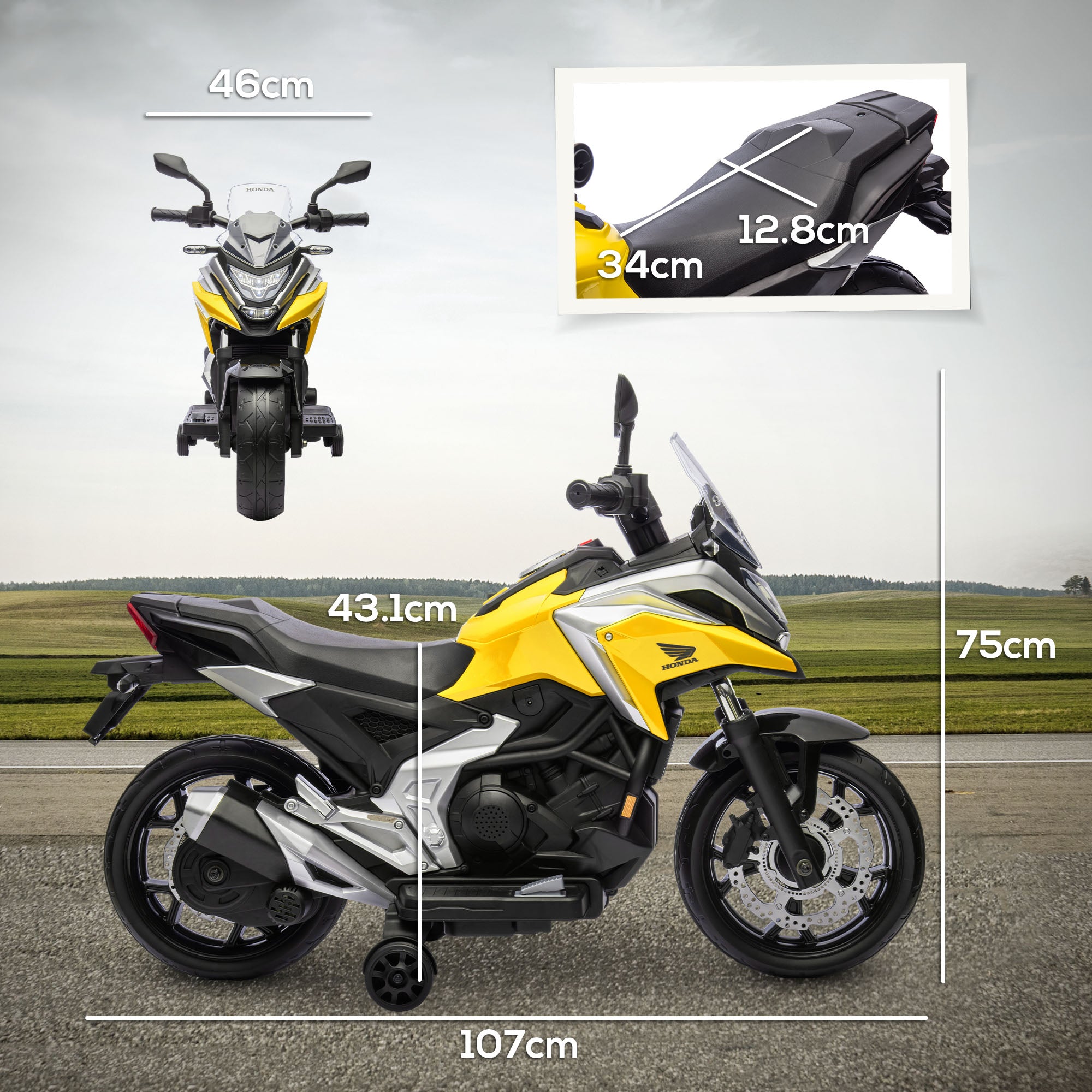 AIYAPLAY Honda 12V Kids Electric Motorbike - Yellow