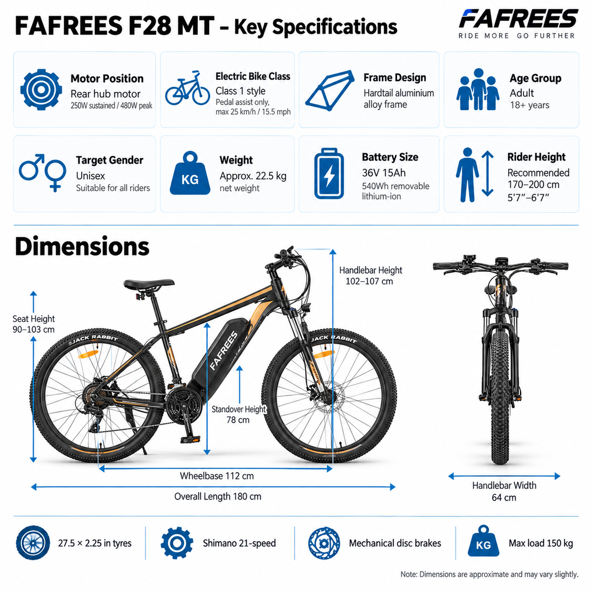 Fafrees F28 MT Electric Bike dimensions