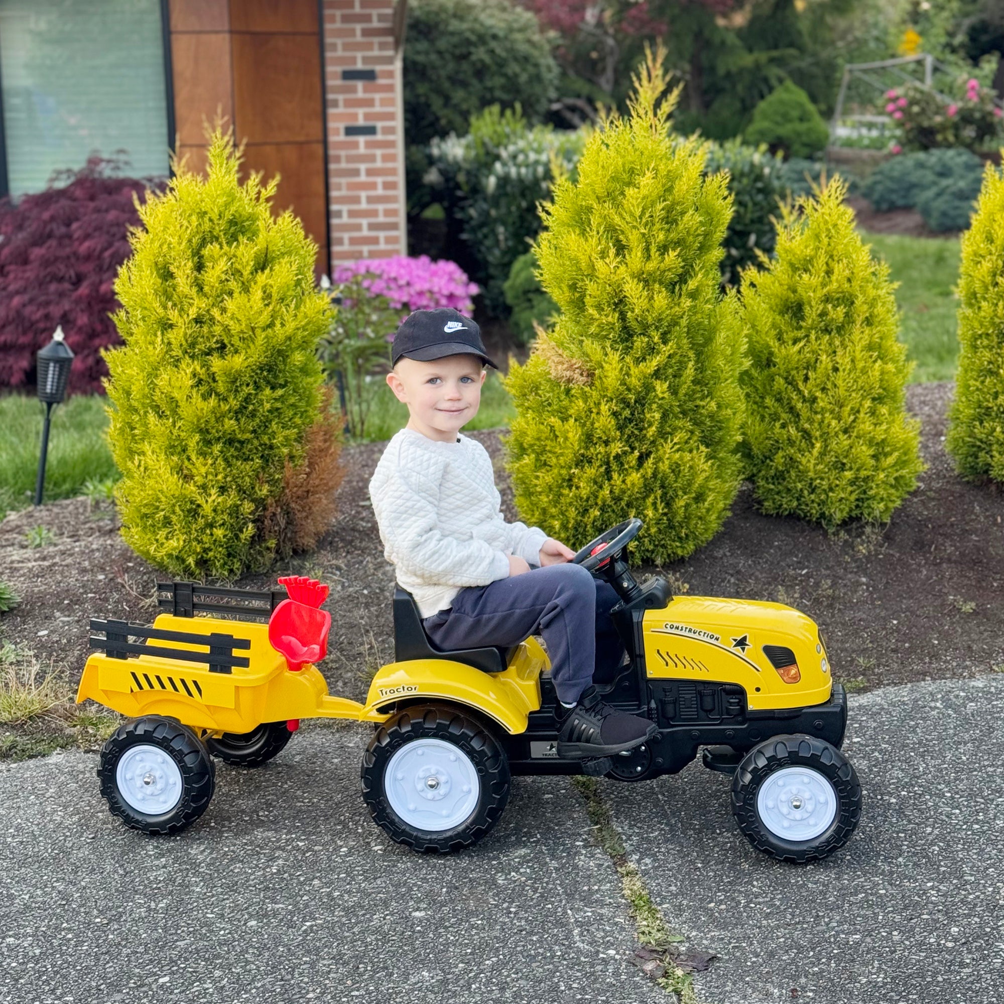HOMCOM Pedal Go Kart Kids Tractor with Trailer & Tools