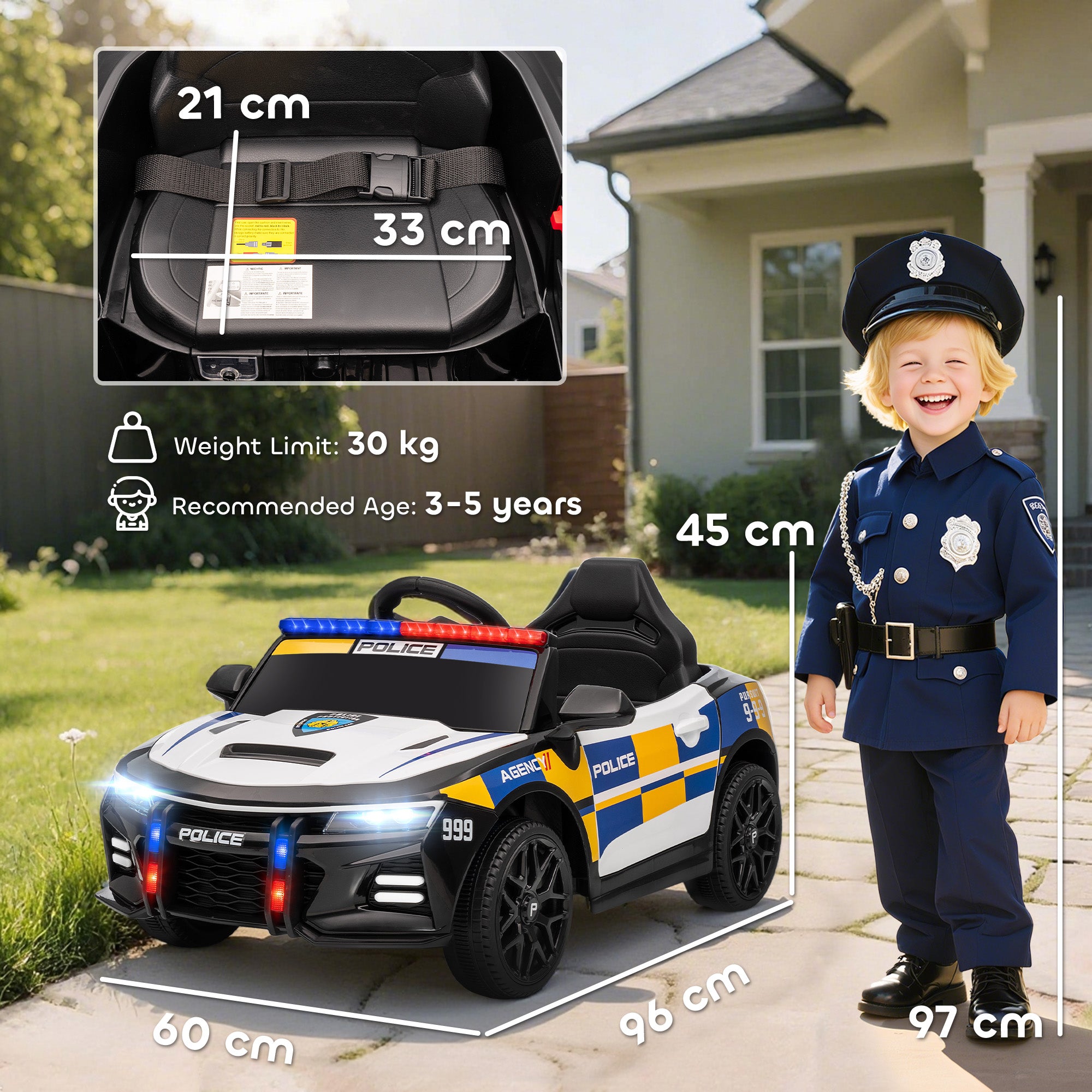 AIYAPLAY Kids Electric Police Car with Remote