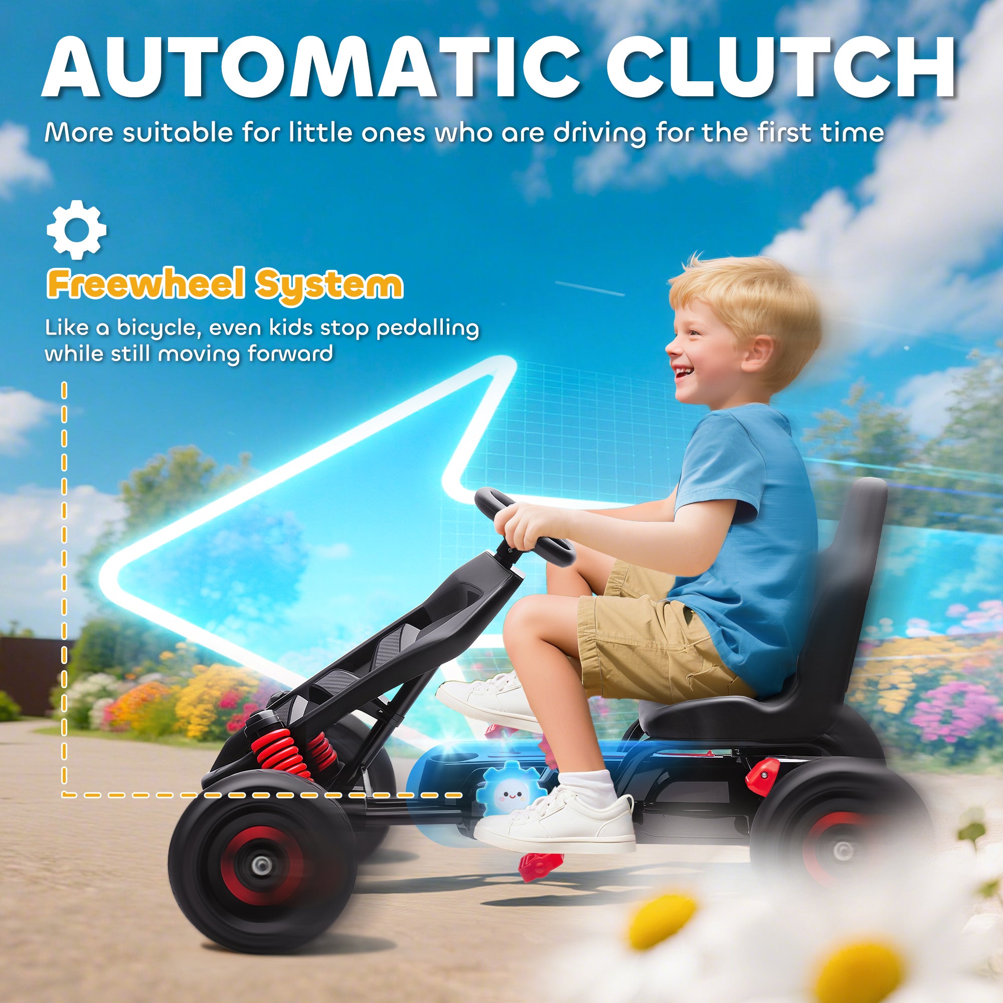 AIYAPLAY Kids Pedal Go Kart Adjustable Seat EVA Tyres