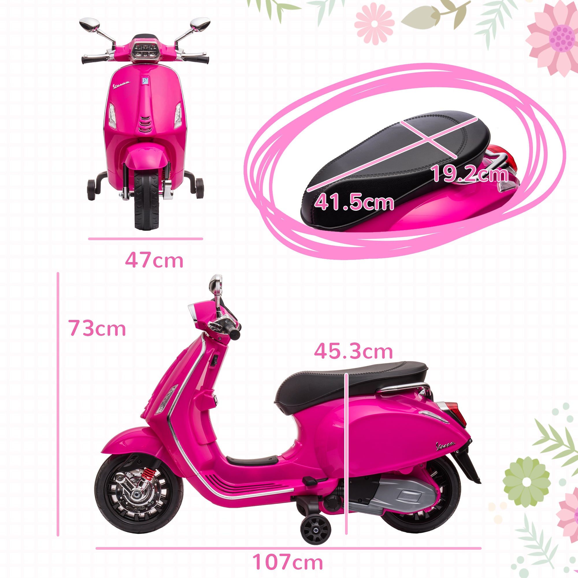 AIYAPLAY Vespa 12V Kids Electric Motorbike - Pink