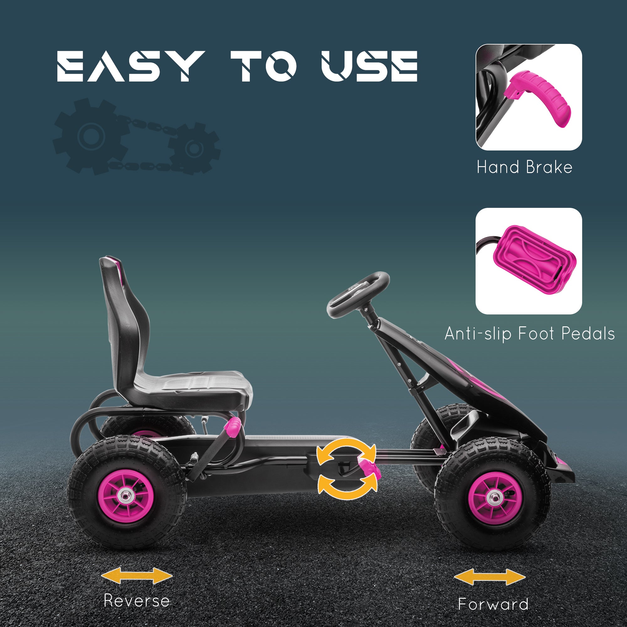 HOMCOM Kids Go Kart Adjustable Seat Inflatable Tyres