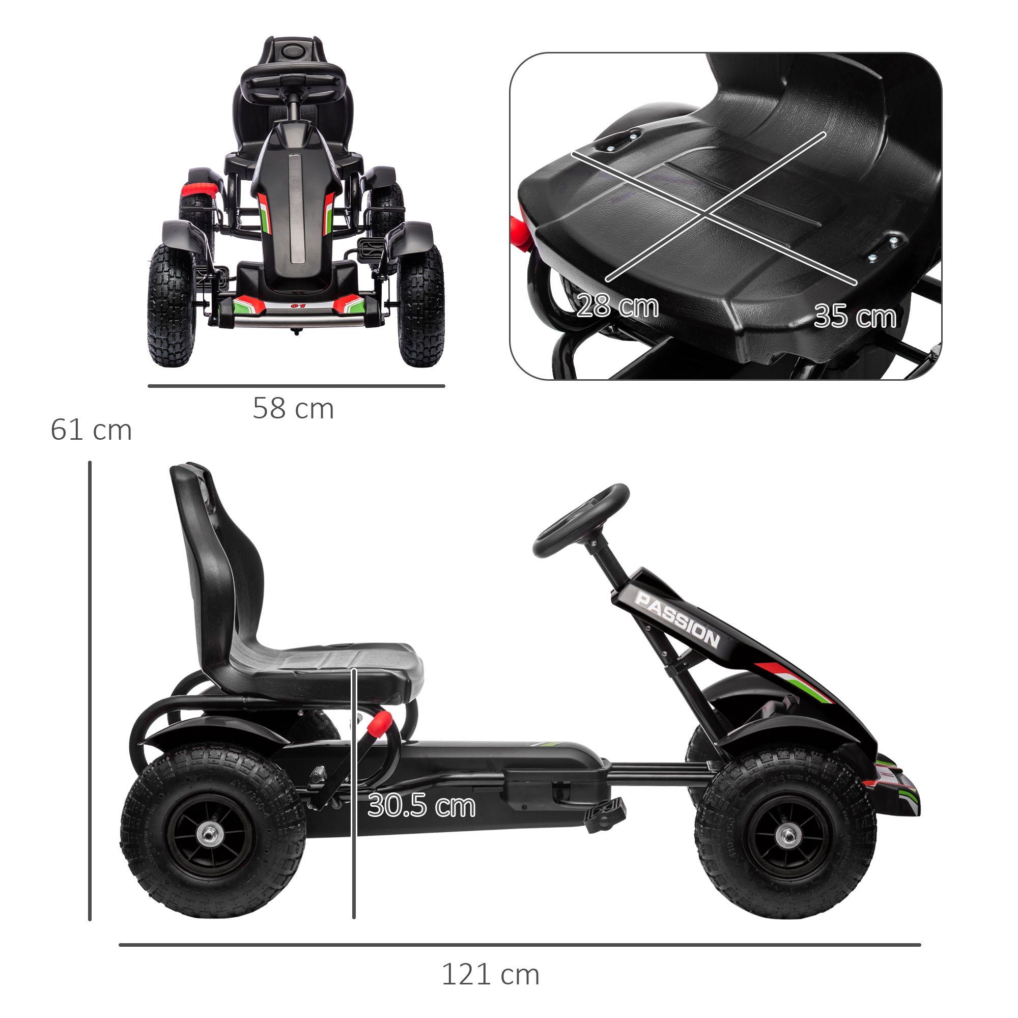 HOMCOM Kids Go Kart Adjustable Seat Inflatable Tyres