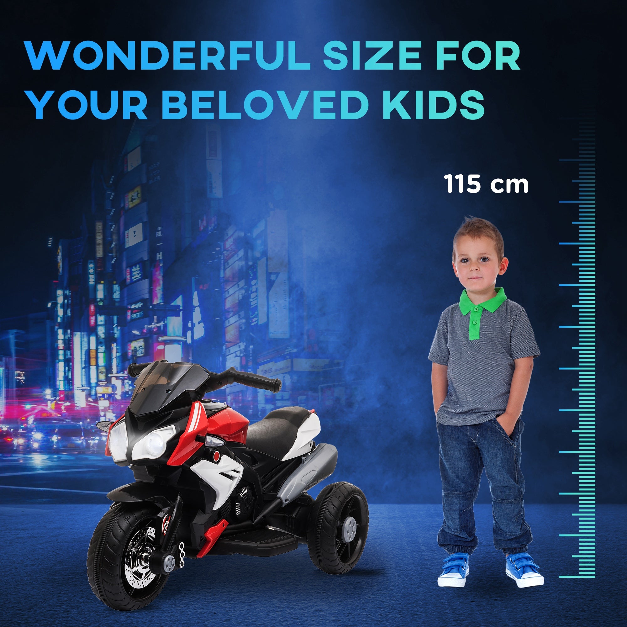 HOMCOM Kids Three-Wheel Electric Motorbike - Black