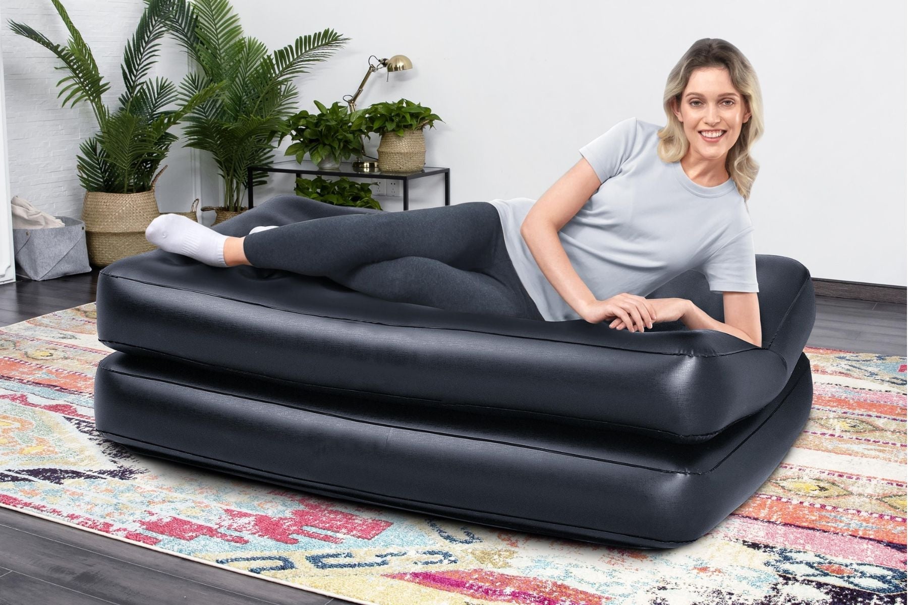 Bestway Inflatable Pull Out Camping Sofa Bed with soft flocked surface
