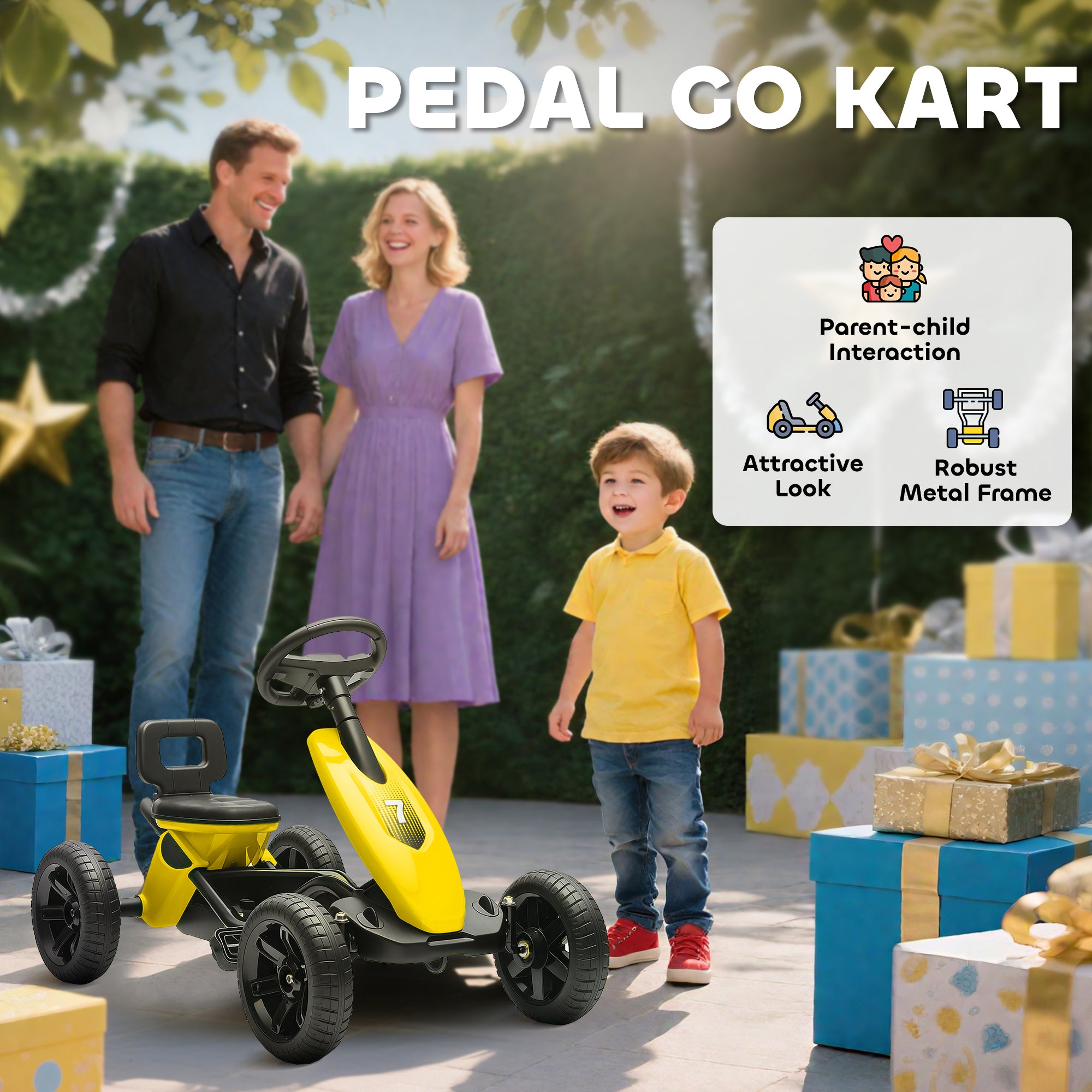 AIYAPLAY Kids Pedal Go Kart Metal Frame EVA Wheels