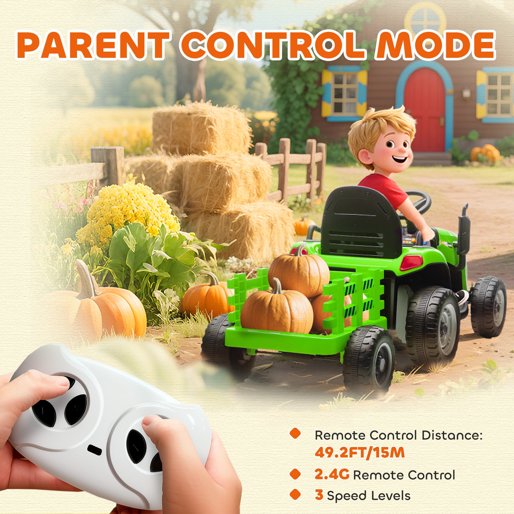 AIYAPLAY 12V Kids Ride-On Tractor with Trailer