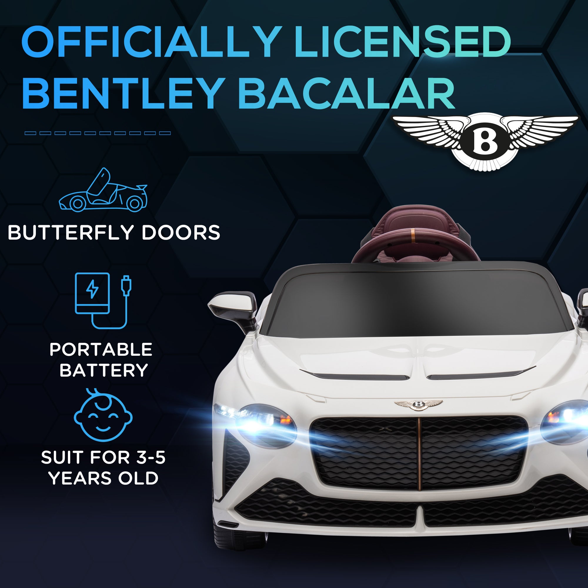 HOMCOM Bentley Bacalar 12V Kids Ride-On Car - White