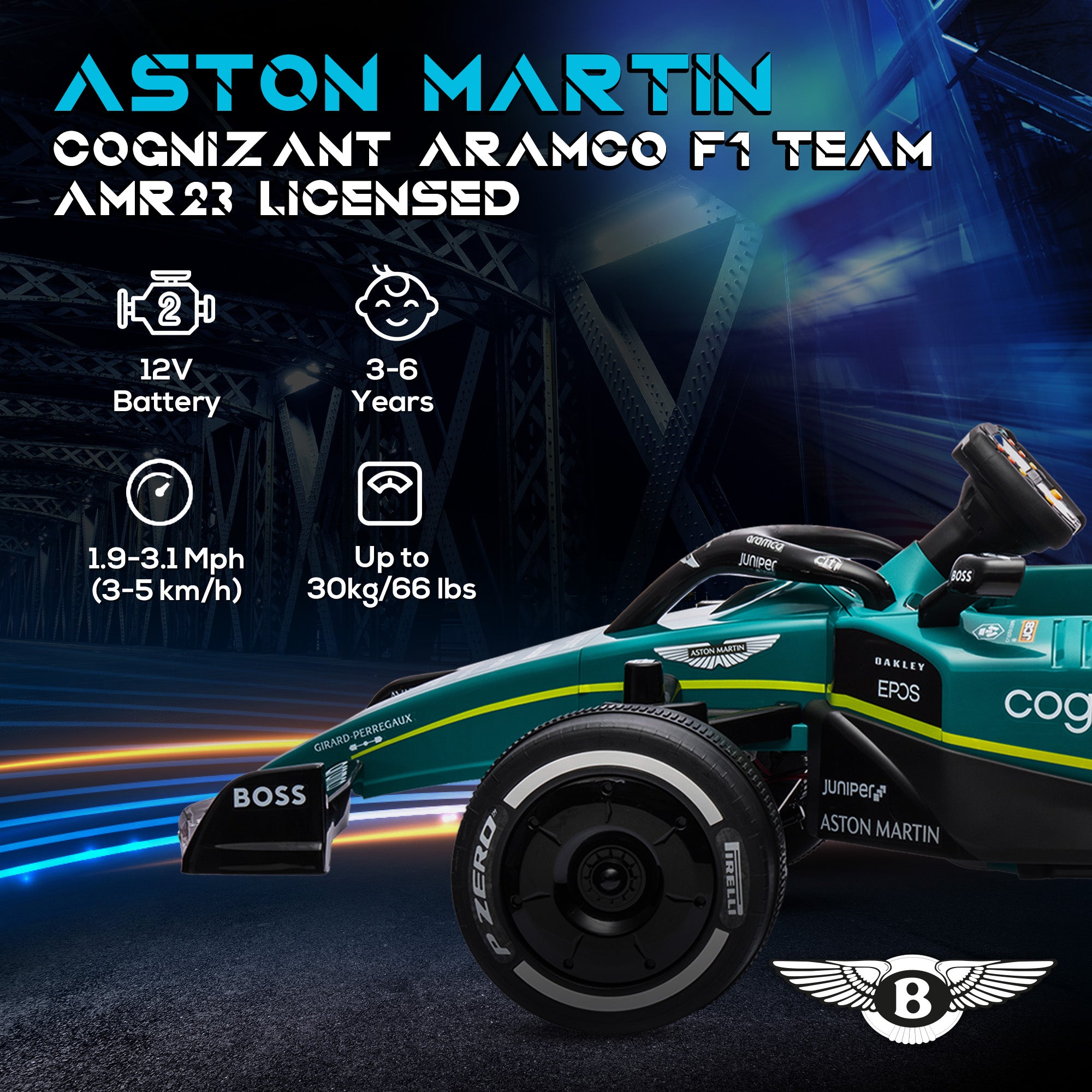AIYAPLAY Aston Martin 12V Kids Ride-On Racing Kart