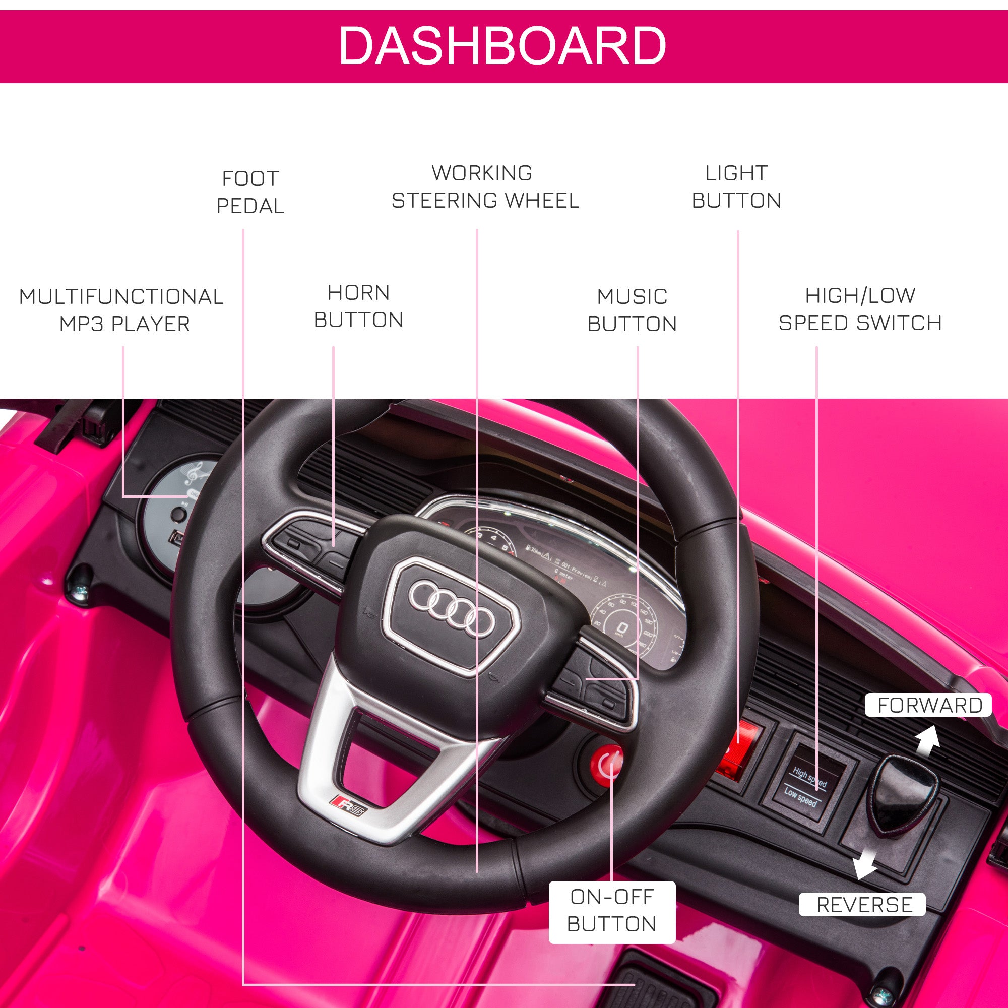 HOMCOM Audi RS Q8 6V Kids Ride-On Car - Pink