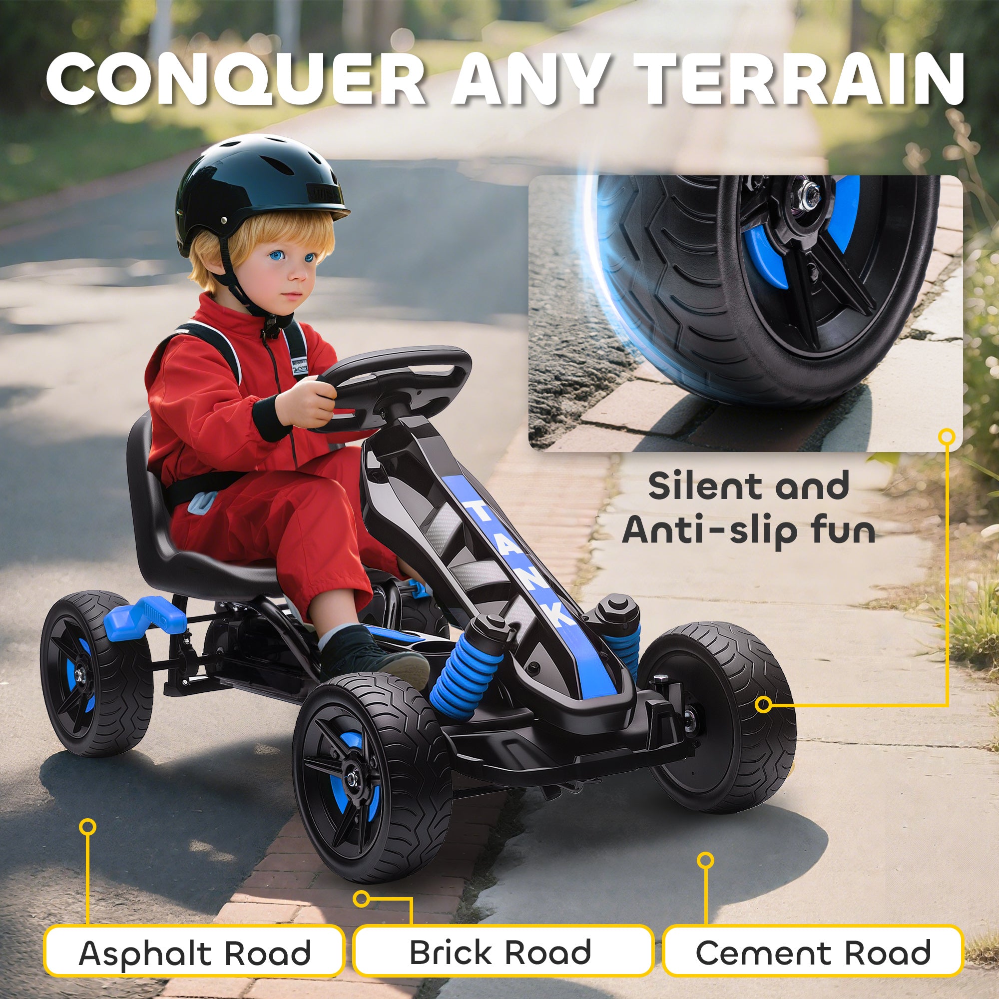 AIYAPLAY Kids Pedal Go Kart Adjustable Seat EVA Tyres