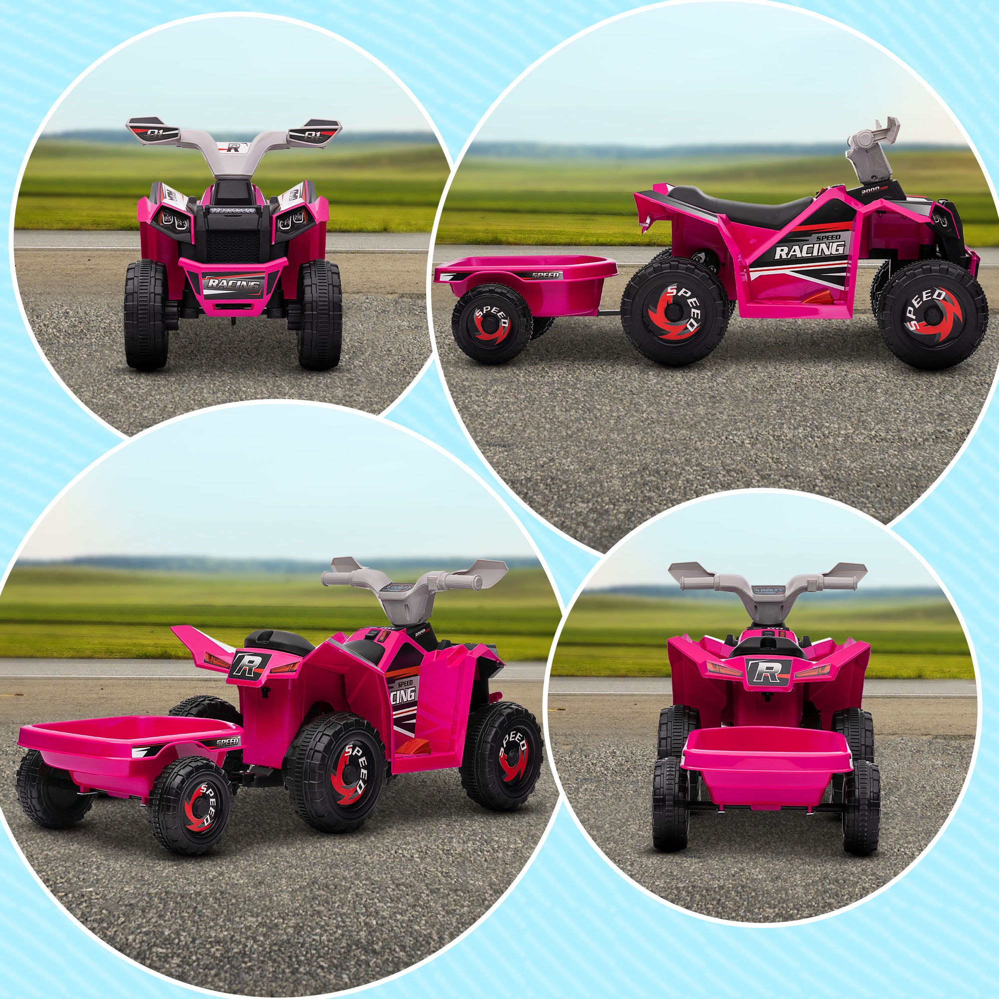 HOMCOM 6V Kids Quad Bike with Trailer - Blue