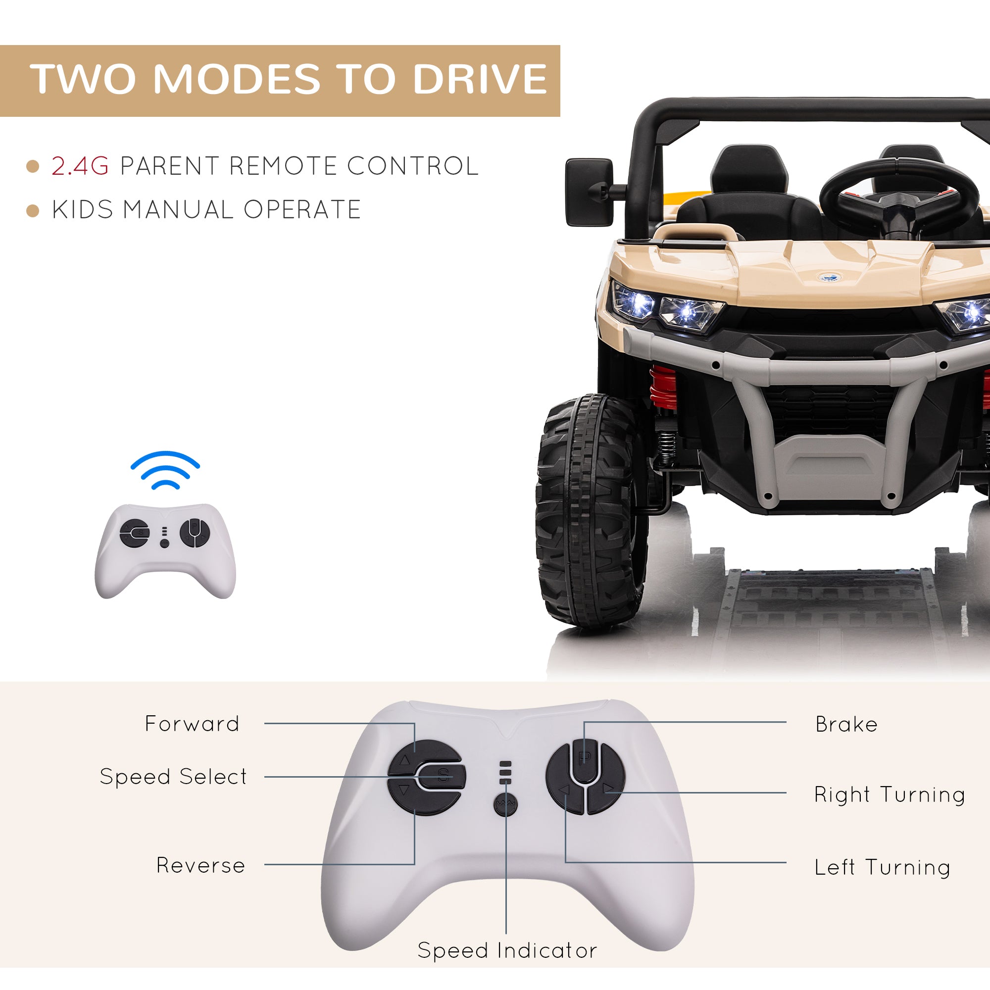 HOMCOM 12V 2 Seater Kids Electric Ride-On Car with Electric Bucket, Remote Control 15