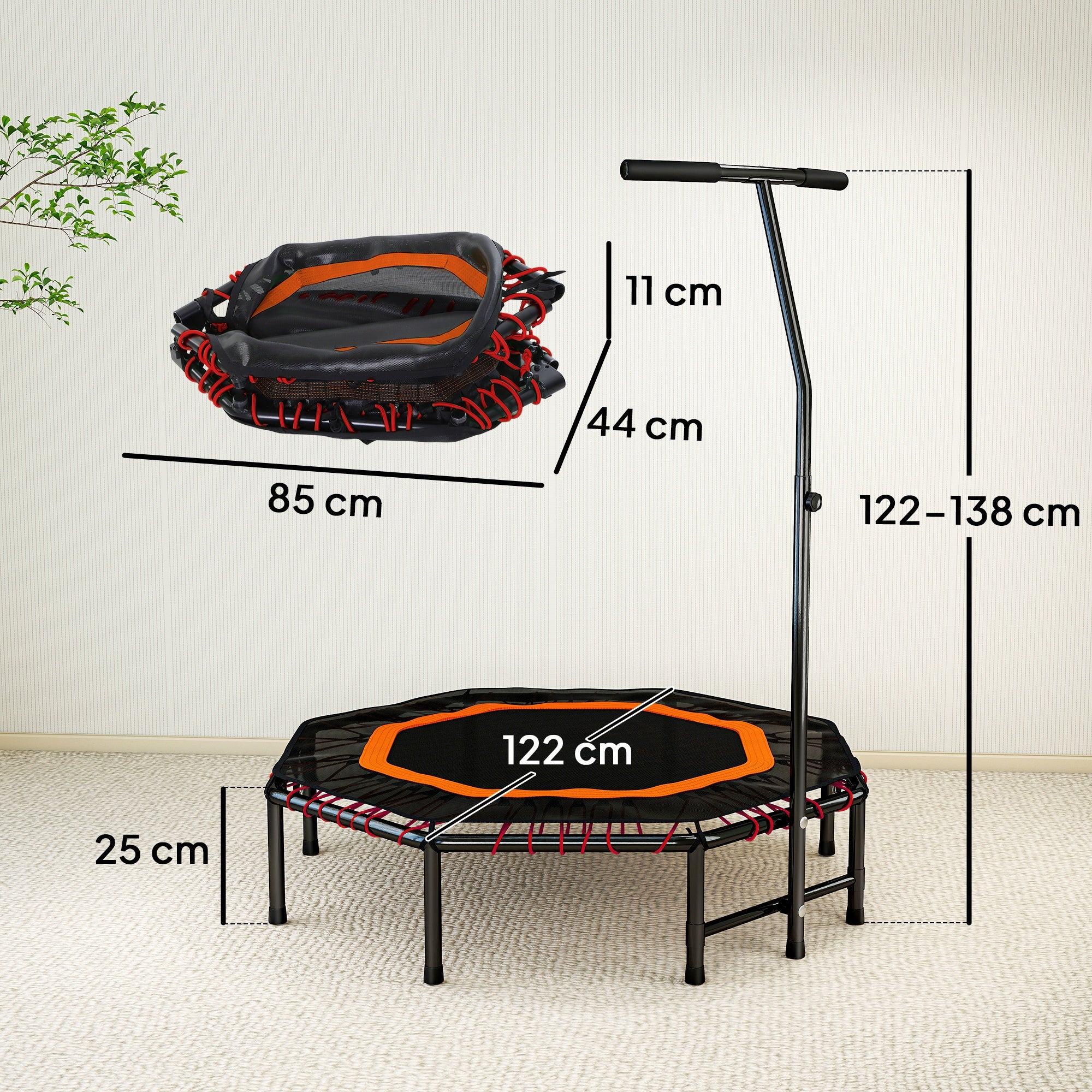 HOMCOM Fitness Trampoline with Adjustable Handle - Orange