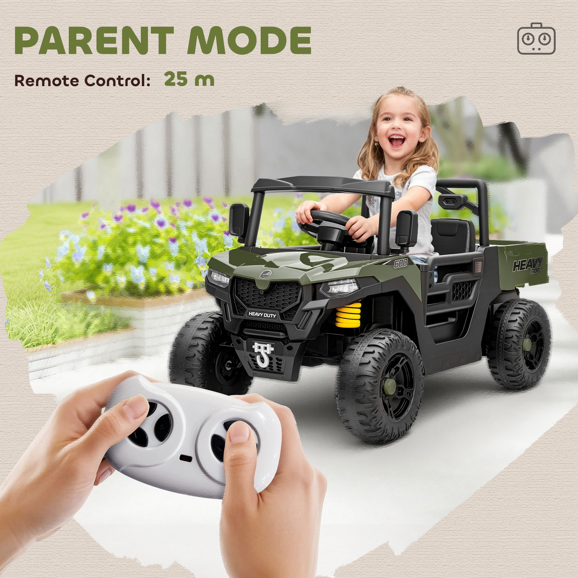 AIYAPLAY 12V Kids UTV Ride-On with Dump Bed