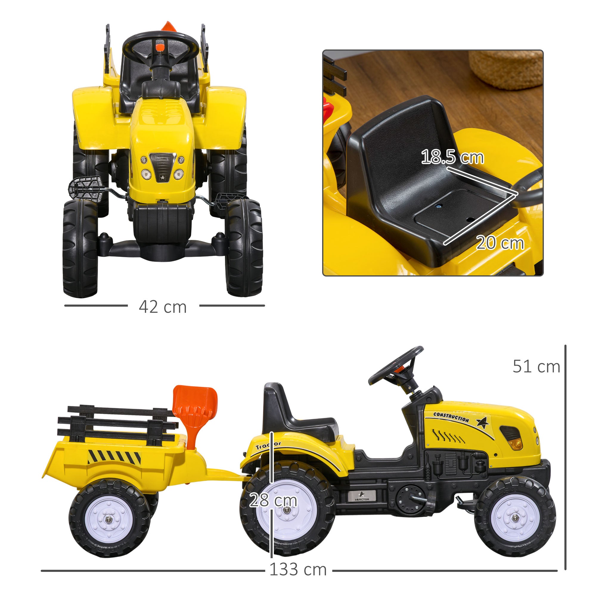 HOMCOM Pedal Go Kart Kids Tractor with Trailer & Tools