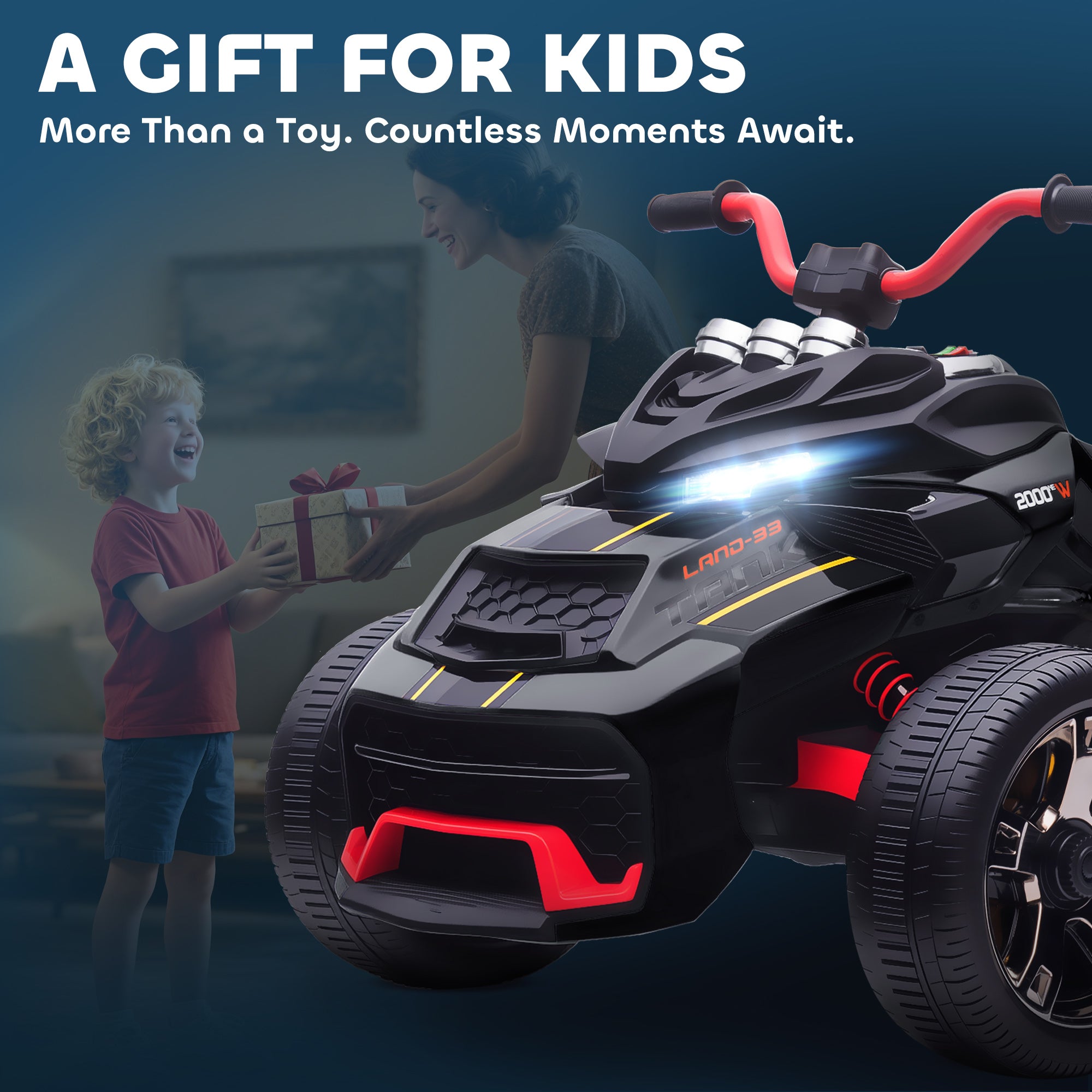 AIYAPLAY 12V Three-Wheel Kids Electric Car - Black