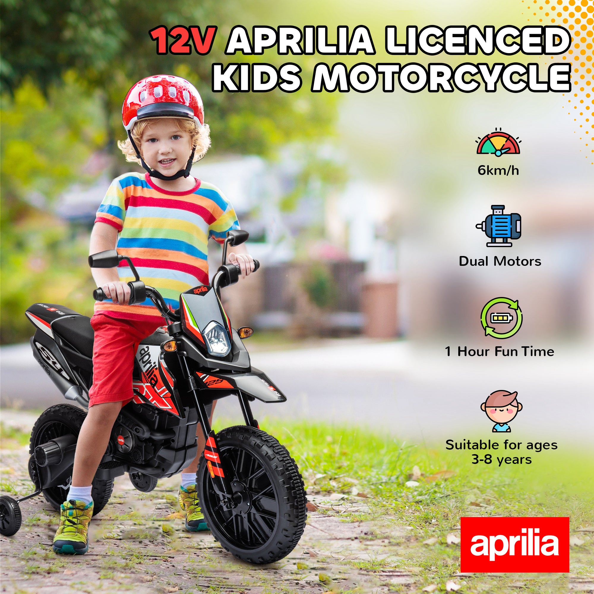 AIYAPLAY Aprilia 12V Kids Electric Motorbike - Red/Black