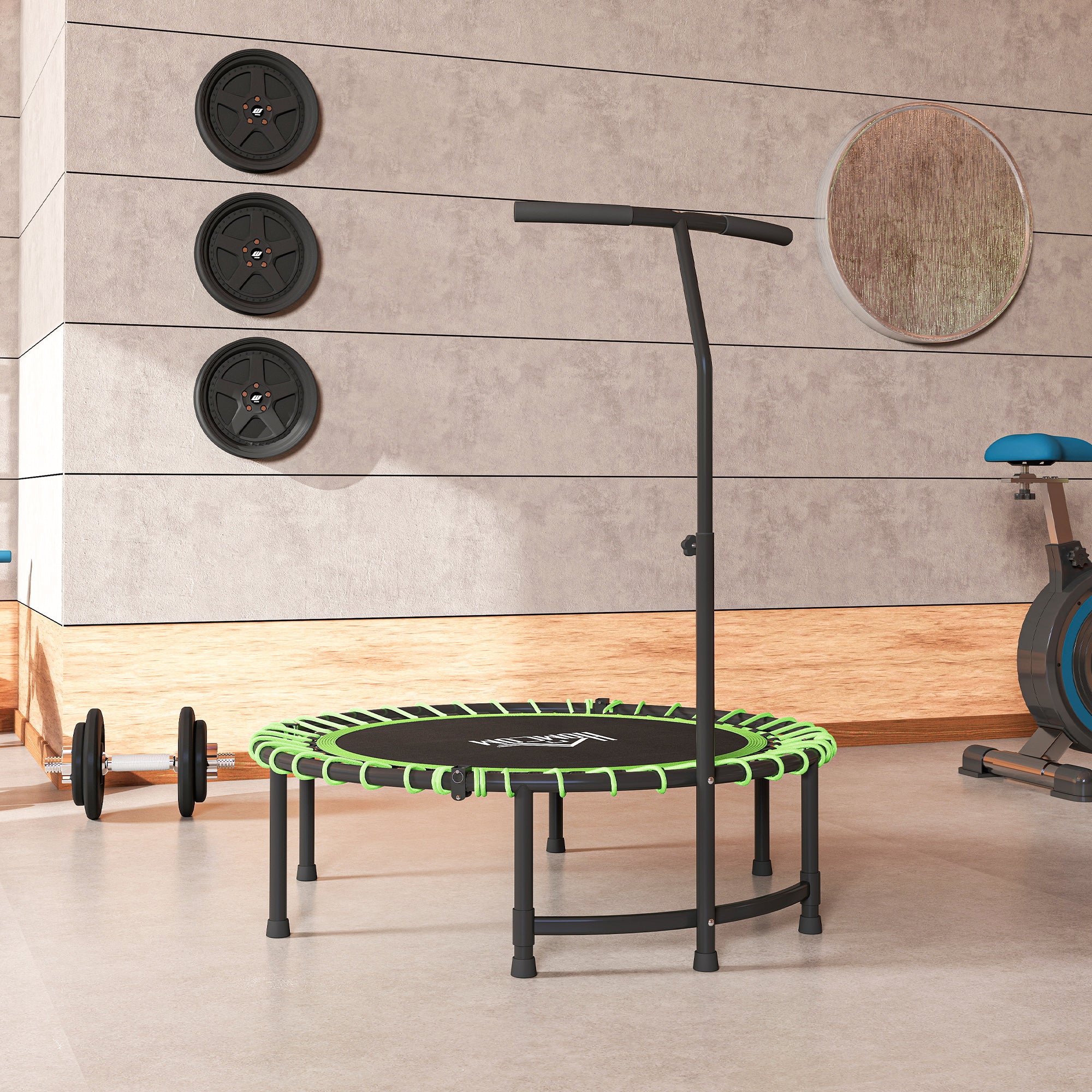 HOMCOM Mini Round Trampoline with Adjustable Handle - Green
