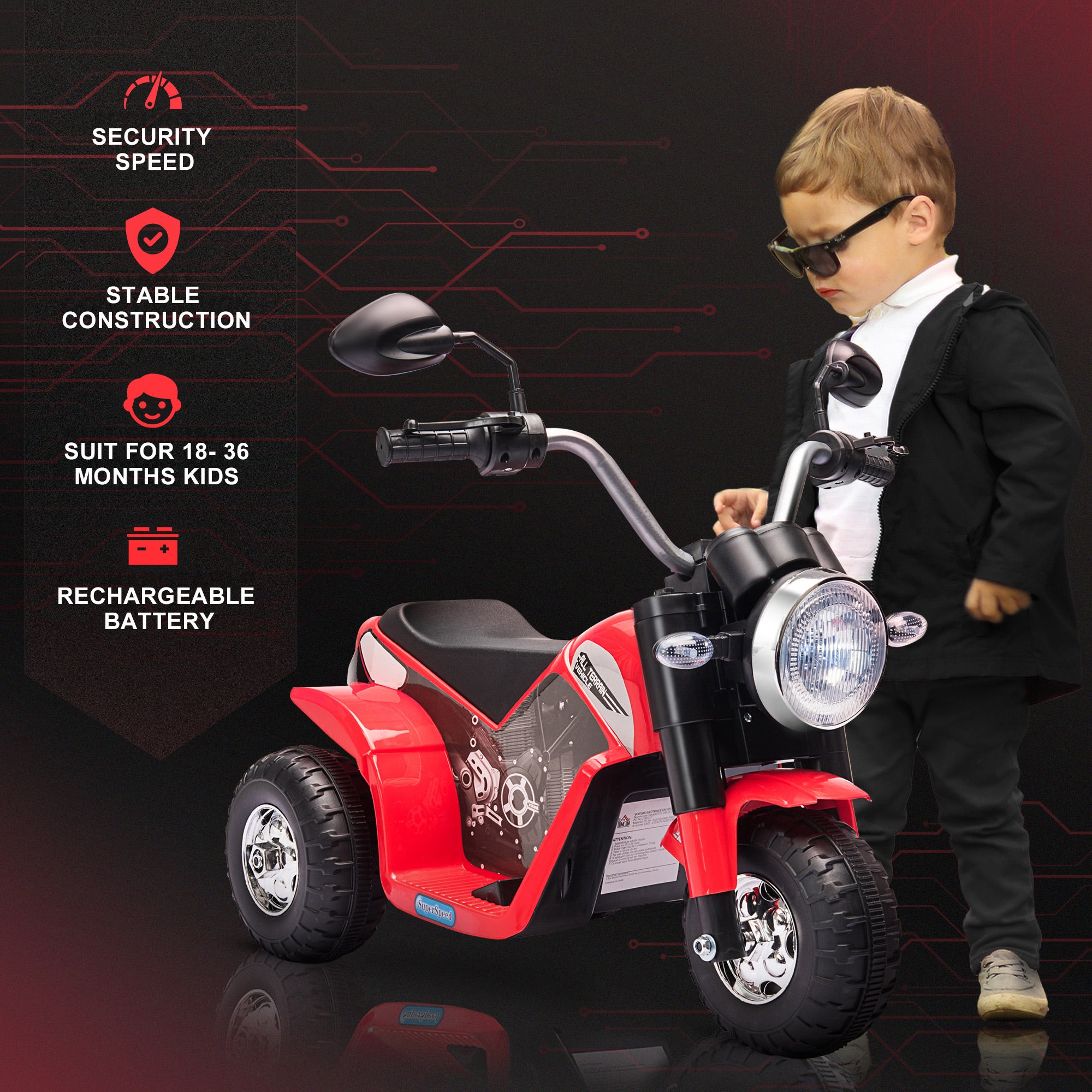 HOMCOM 6V Toddler Three-Wheel Motorbike - Red