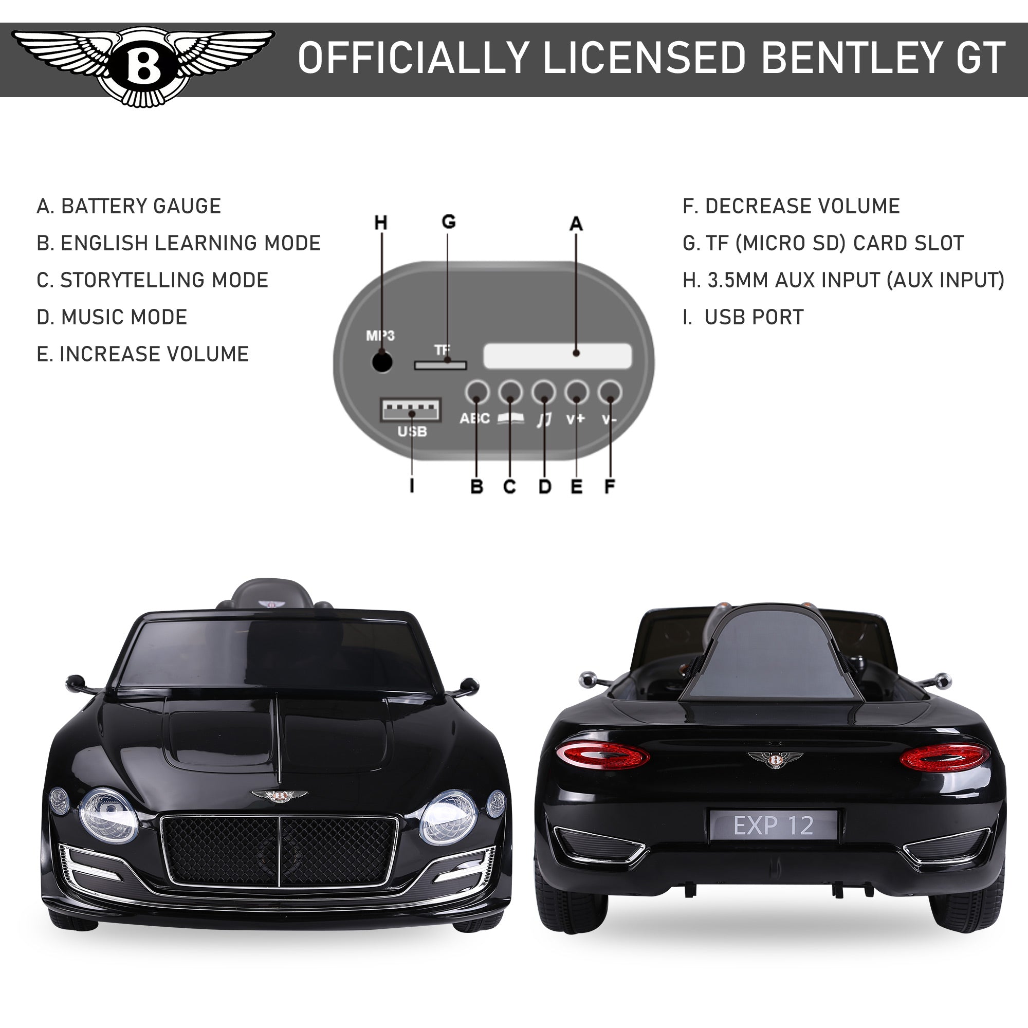 HOMCOM Bentley GT 12V Kids Ride-On Car