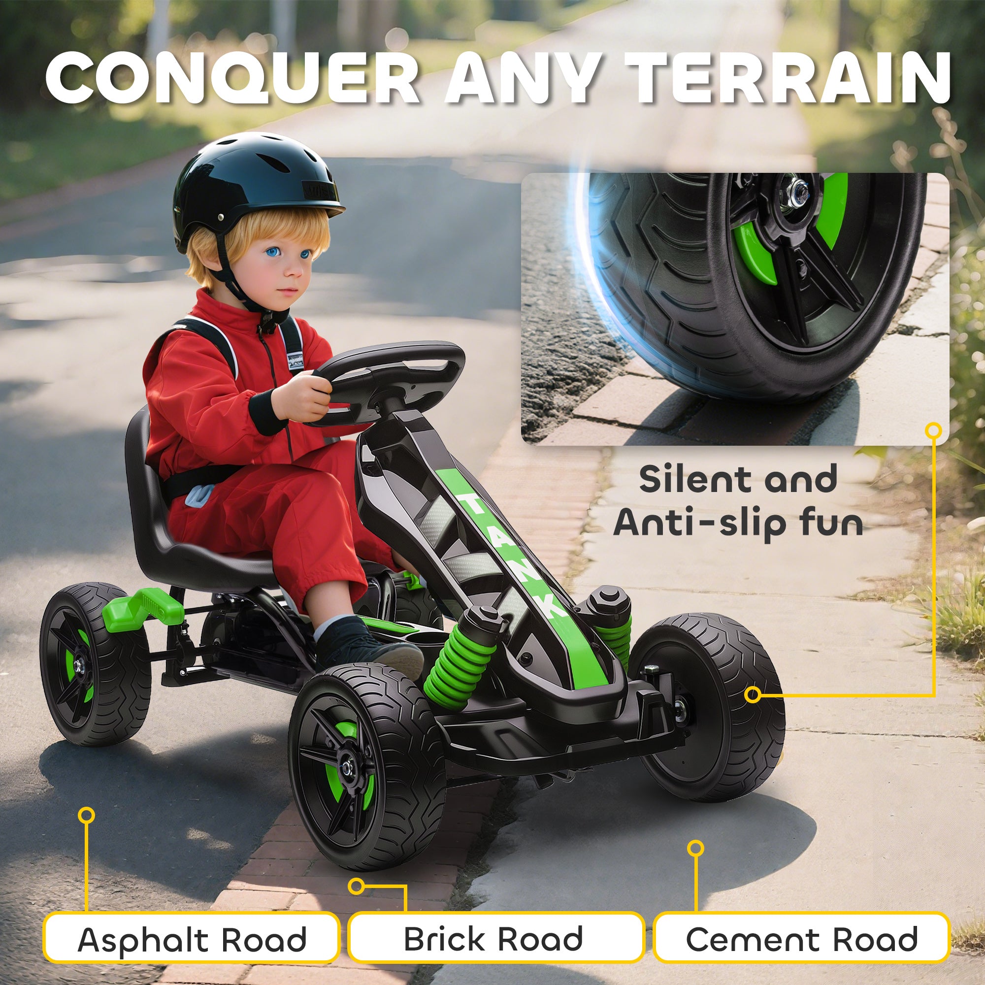 AIYAPLAY Kids Pedal Go Kart with Brake EVA Wheels