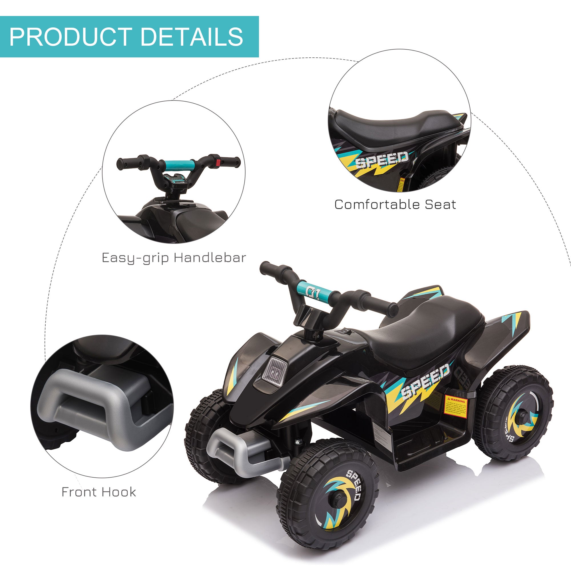 HOMCOM 6V Toddler Electric Ride-On / Quad Car - Black