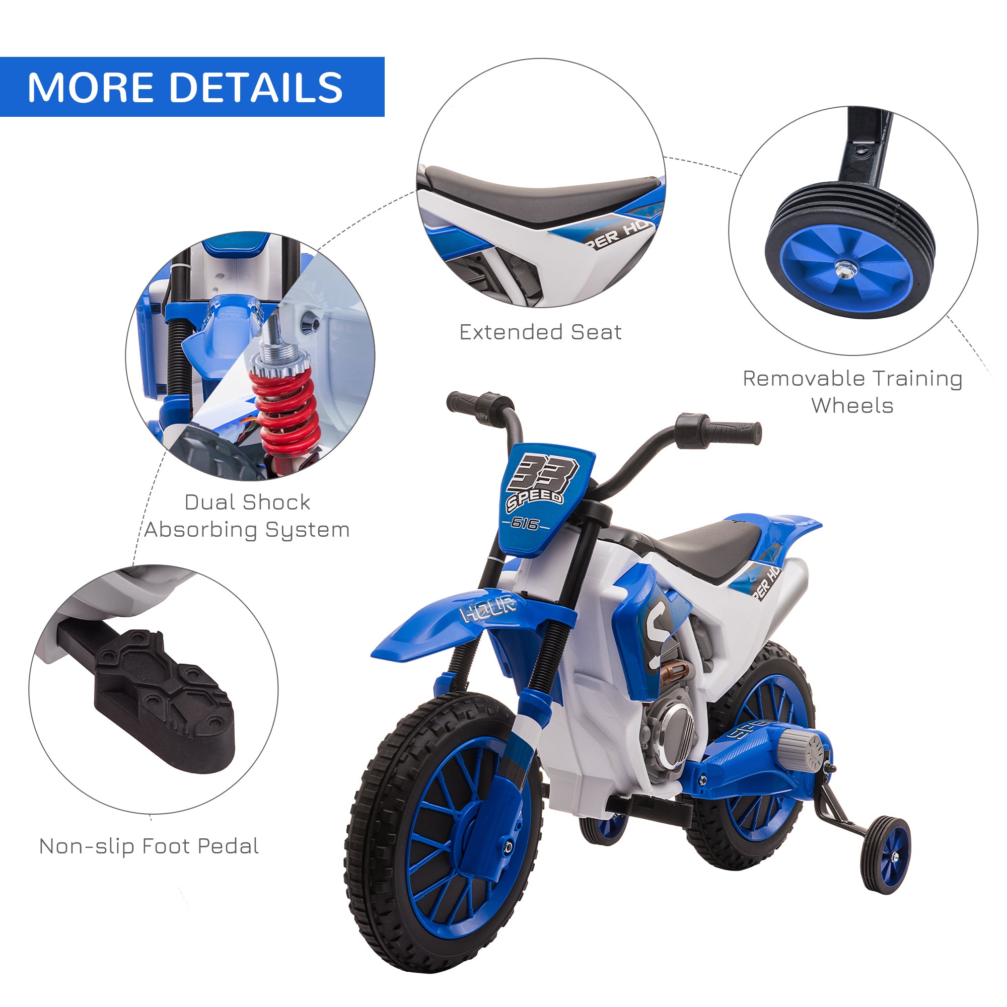 HOMCOM 12V Kids Electric Motorbike with Training Wheels