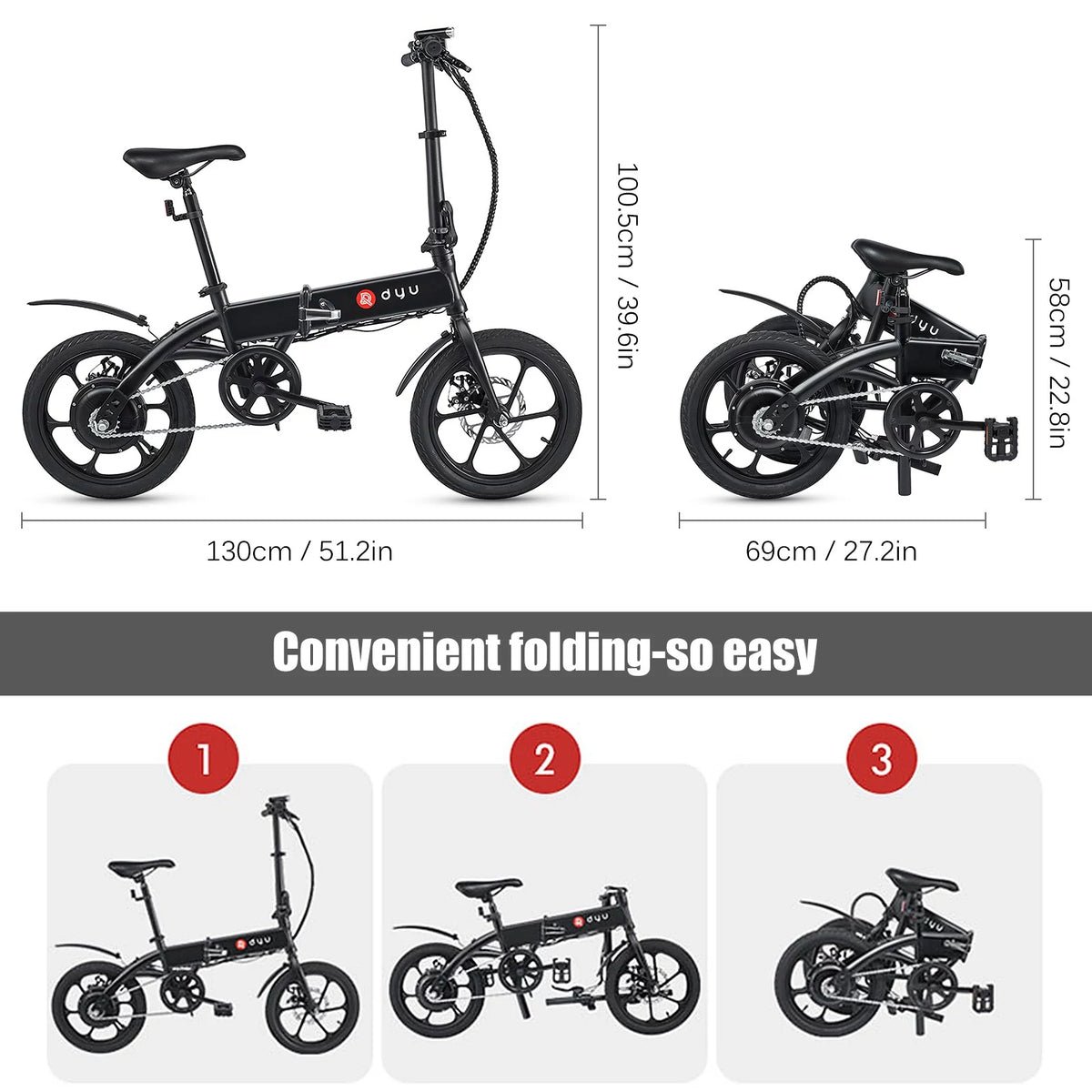 DYU A1F Electric Bike size and dimensions