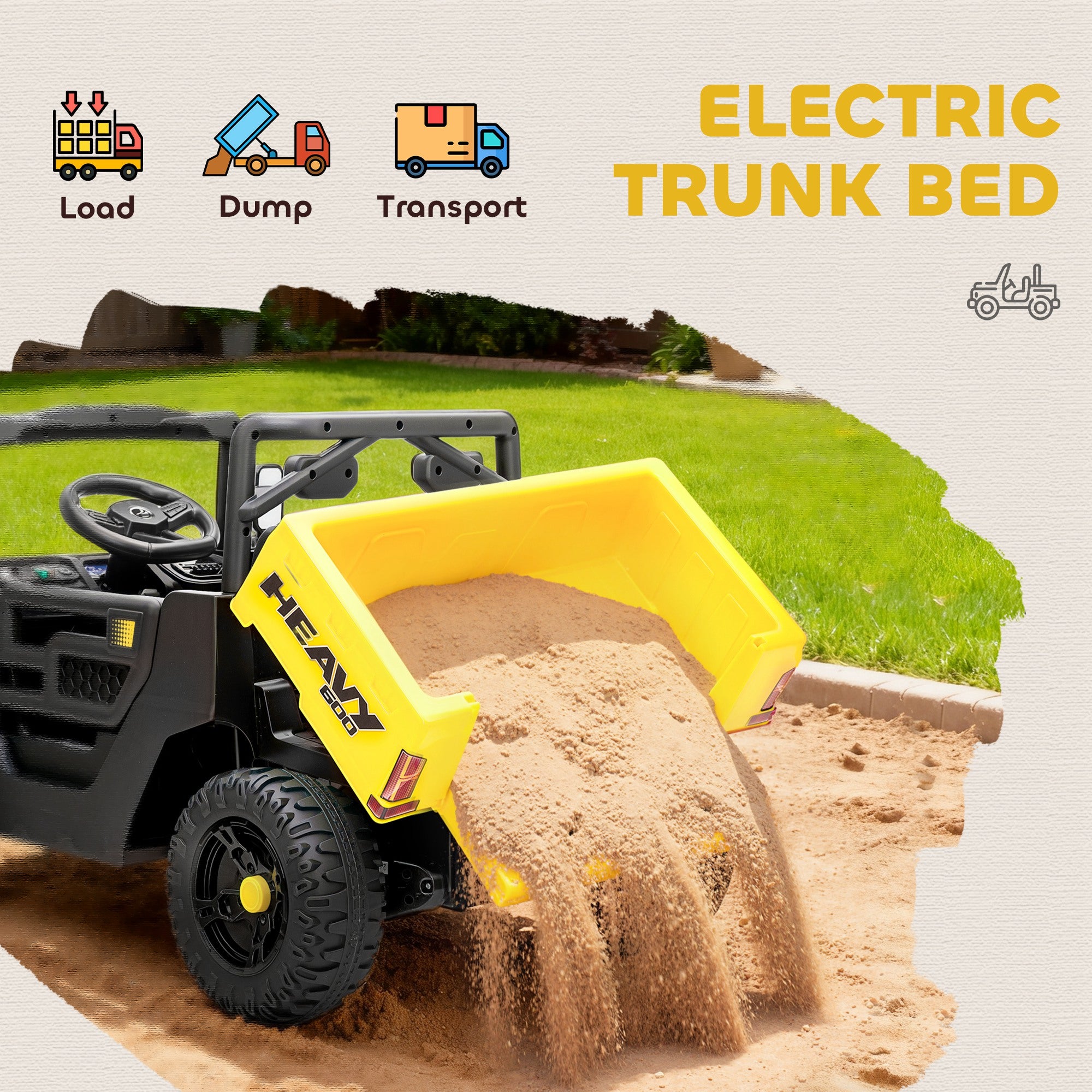 AIYAPLAY 12V Kids UTV Ride-On with Dump Bed