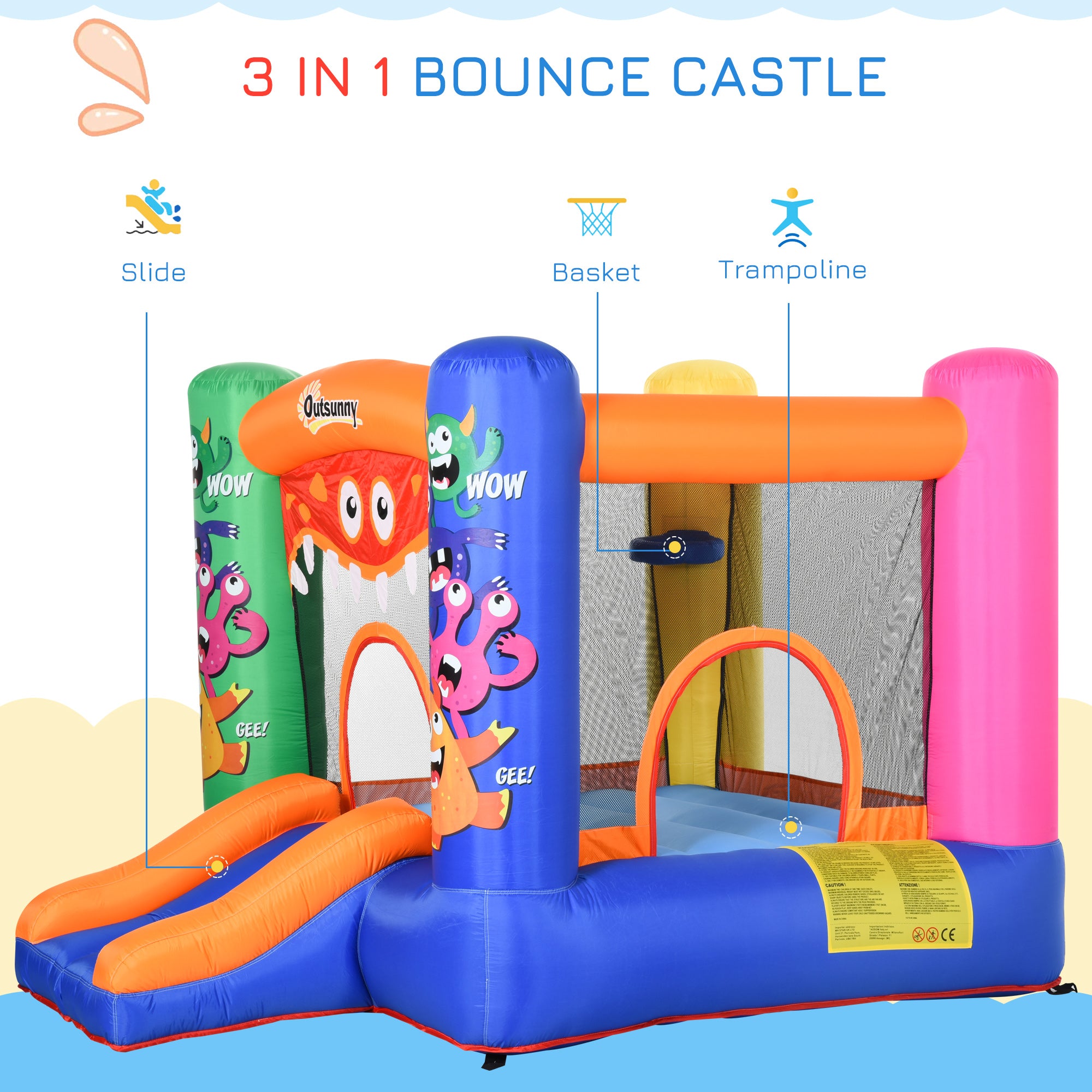 Outsunny Monster Bouncy Castle with Slide