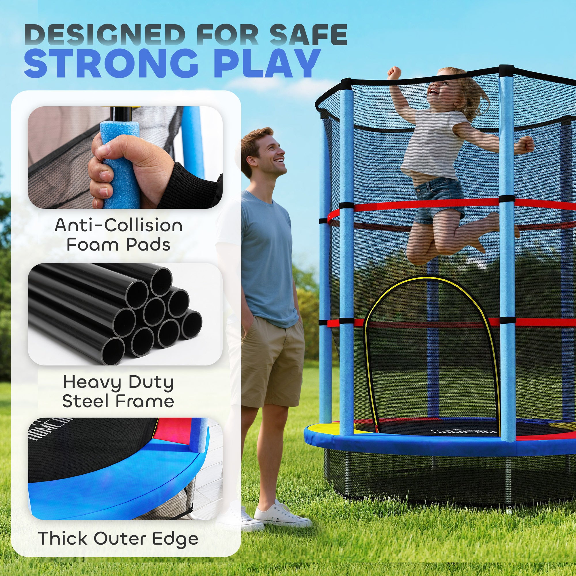 HOMCOM Kids Trampoline, with Enclosure Net, Steel Frame, for Ages 3-6 Years 4