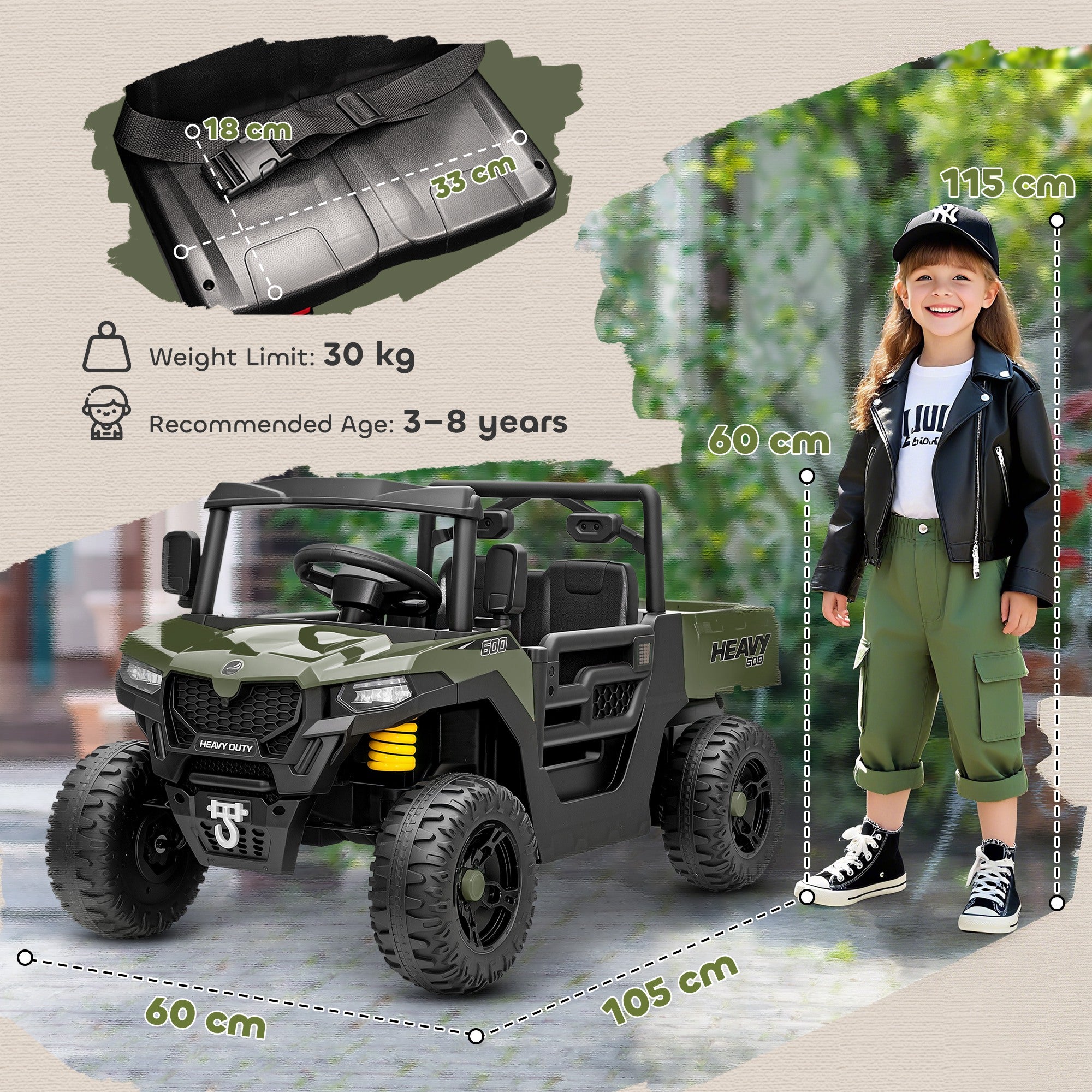 AIYAPLAY 12V Kids UTV Ride-On with Dump Bed