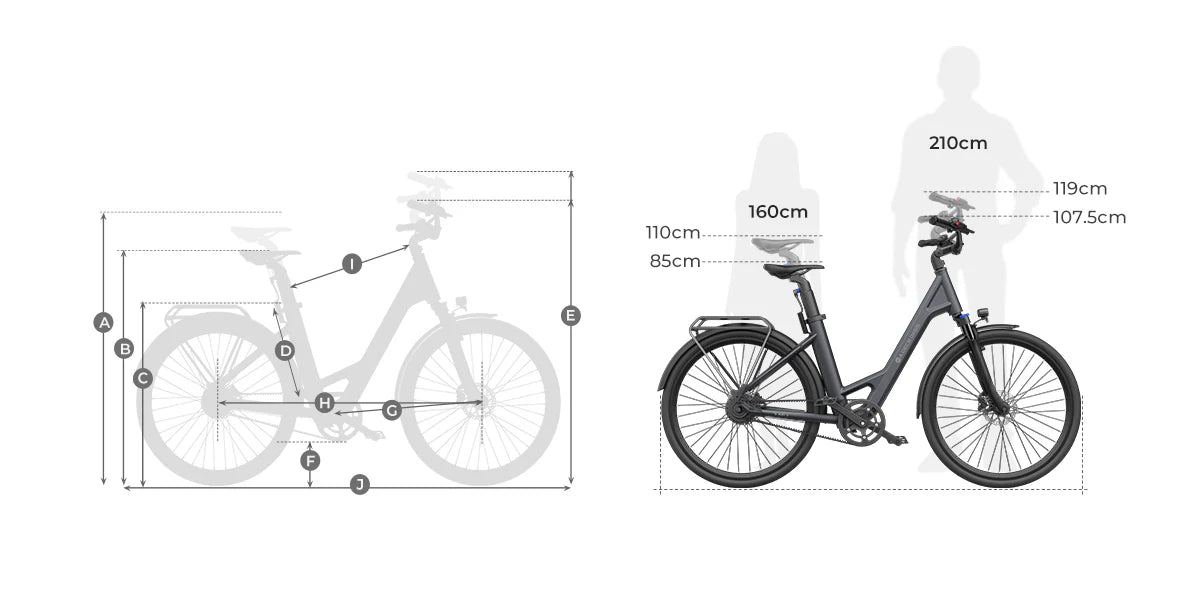 ADO Air 28 Urban Electric Bike dimensions