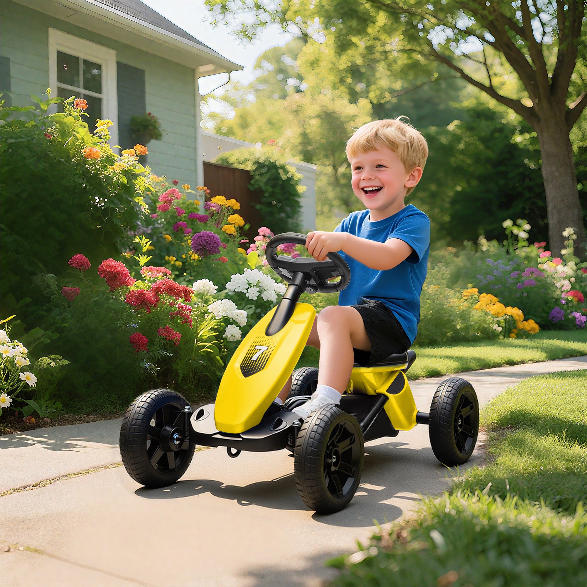 AIYAPLAY Kids Pedal Go Kart Metal Frame EVA Wheels
