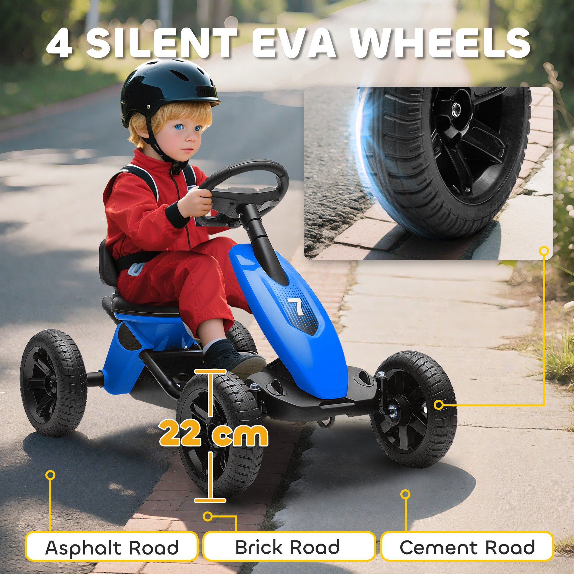 AIYAPLAY Kids Pedal Go Kart Metal Frame EVA Wheels