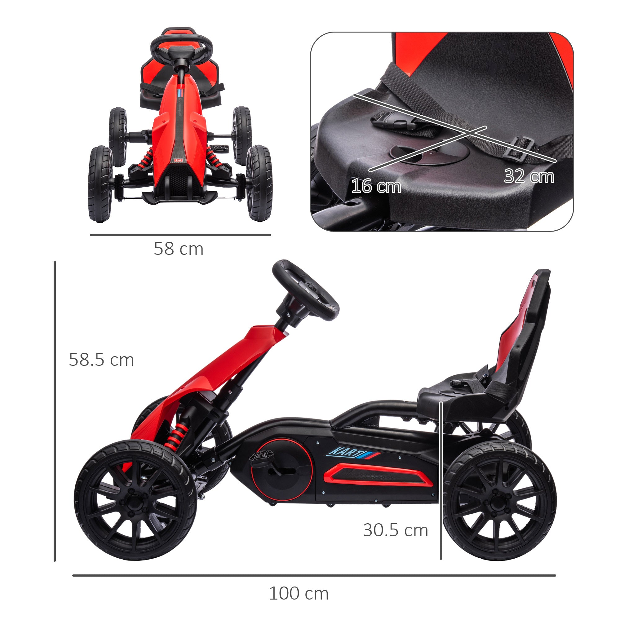 HOMCOM Kids Go Kart Adjustable Seat Handbrake