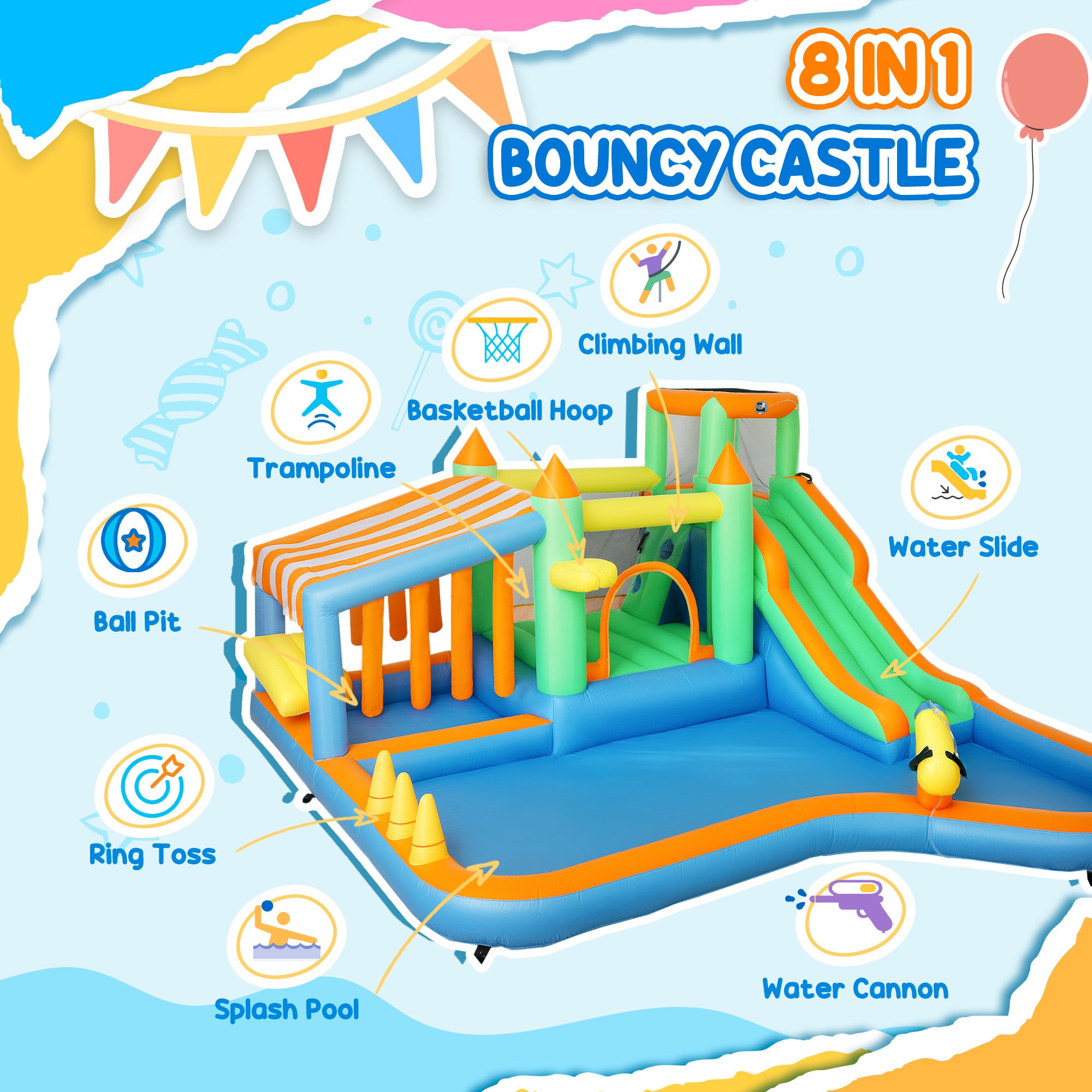 AIYAPLAY 8-in-1 Bounce House with 550W Blower