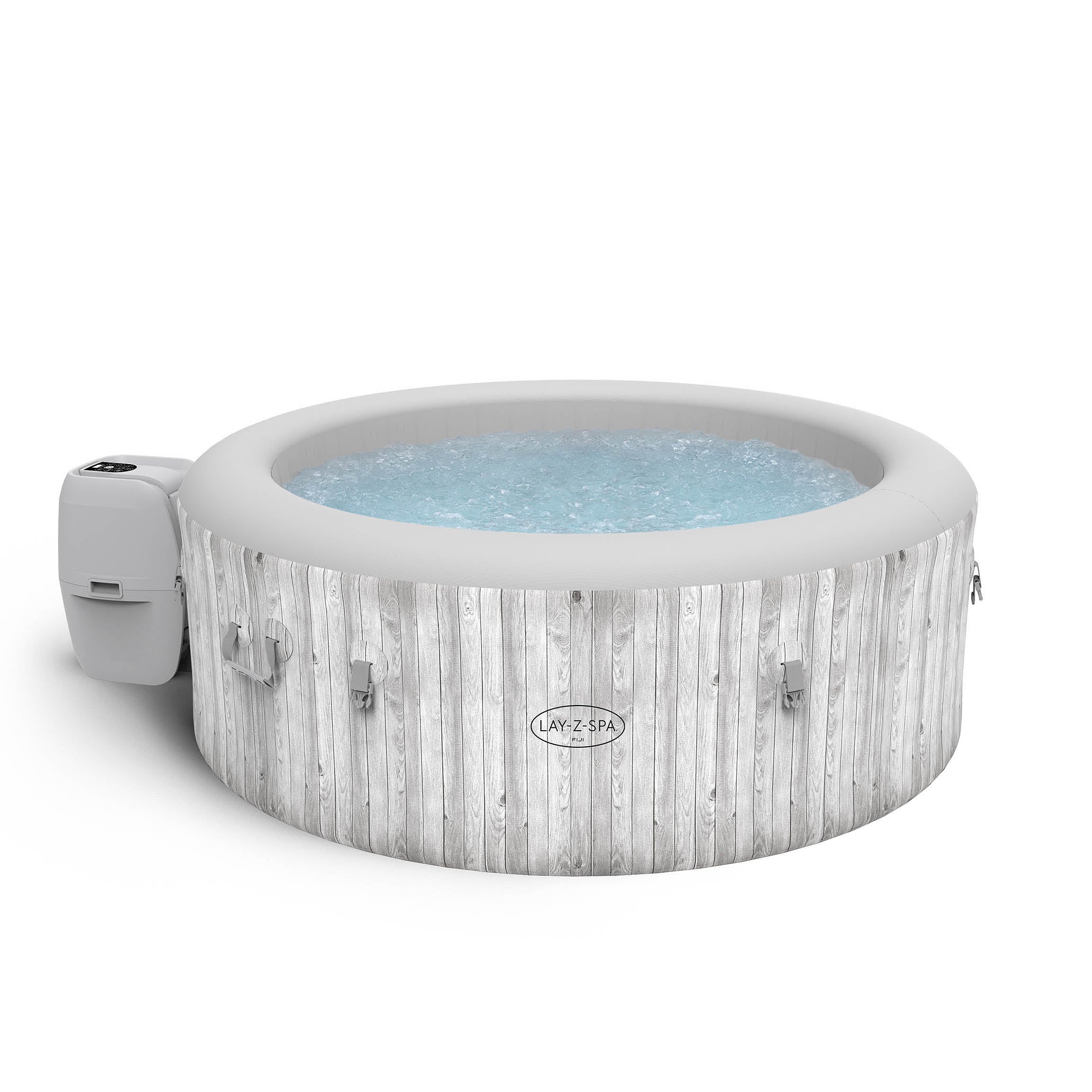 Lay-Z-Spa Fiji AirJet 6 person hot tub in a light wood-effect finish