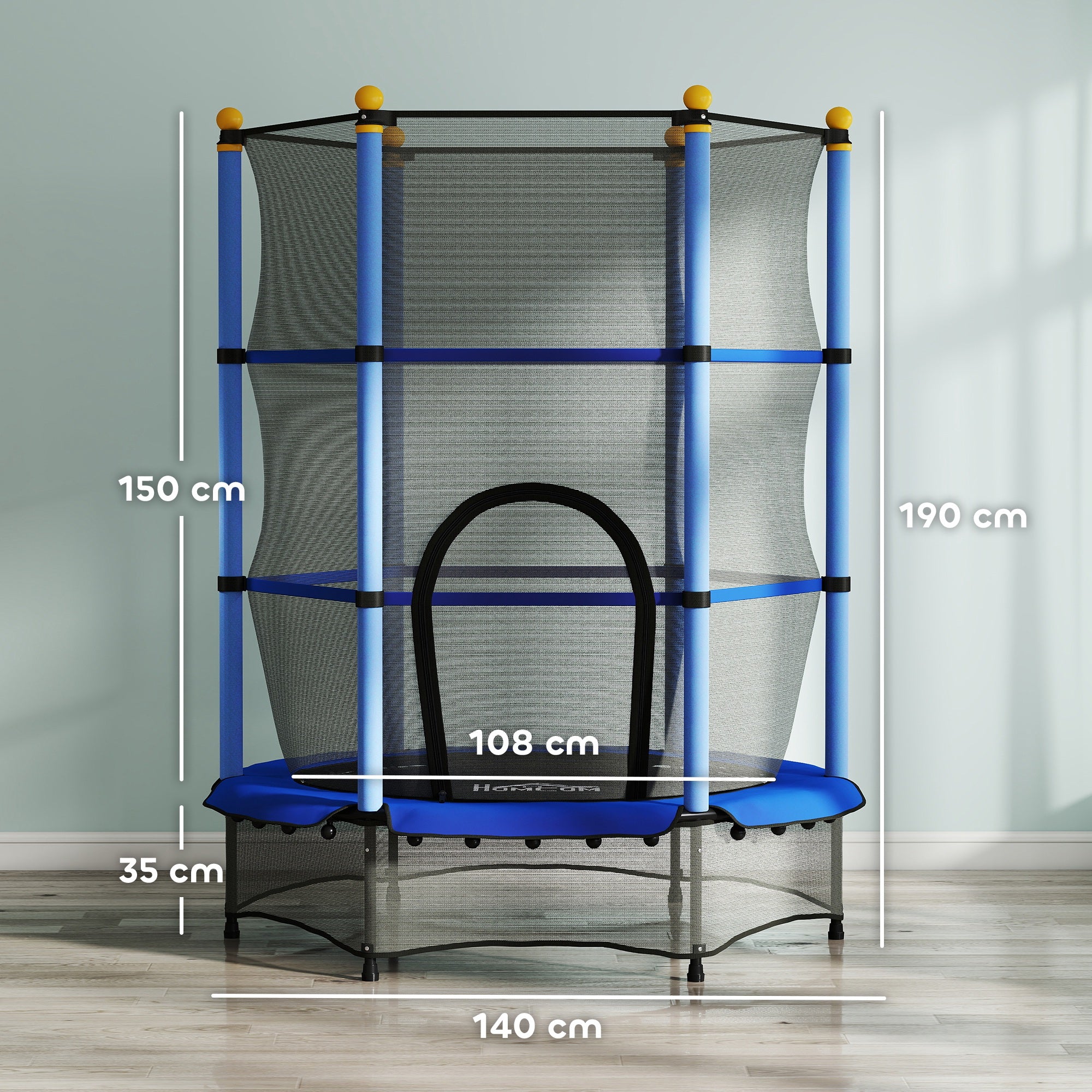 HOMCOM 4.6FT/55" Kids Trampoline with Enclosure Net, Outdoor Indoor Use, for Ages 3-10 Years 9
