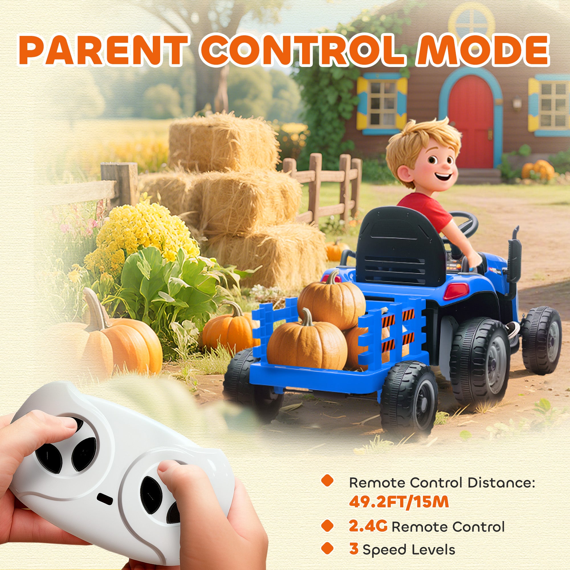 AIYAPLAY 12V Kids Ride-On Tractor with Trailer