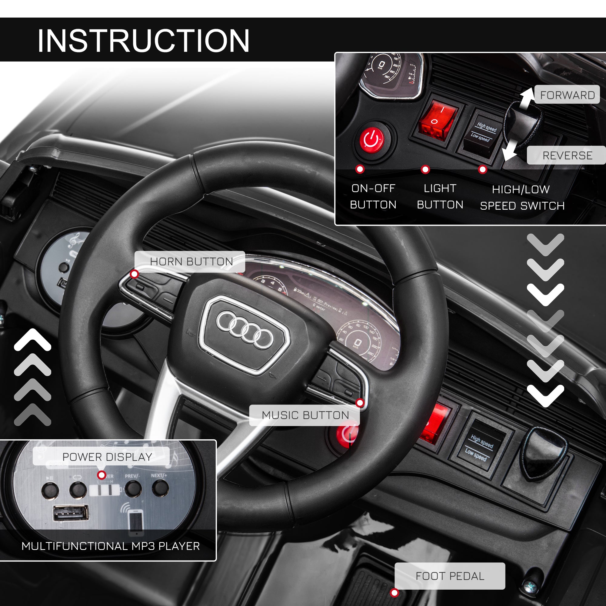 HOMCOM Audi RS Q8 6V Kids Ride-On Car - Black