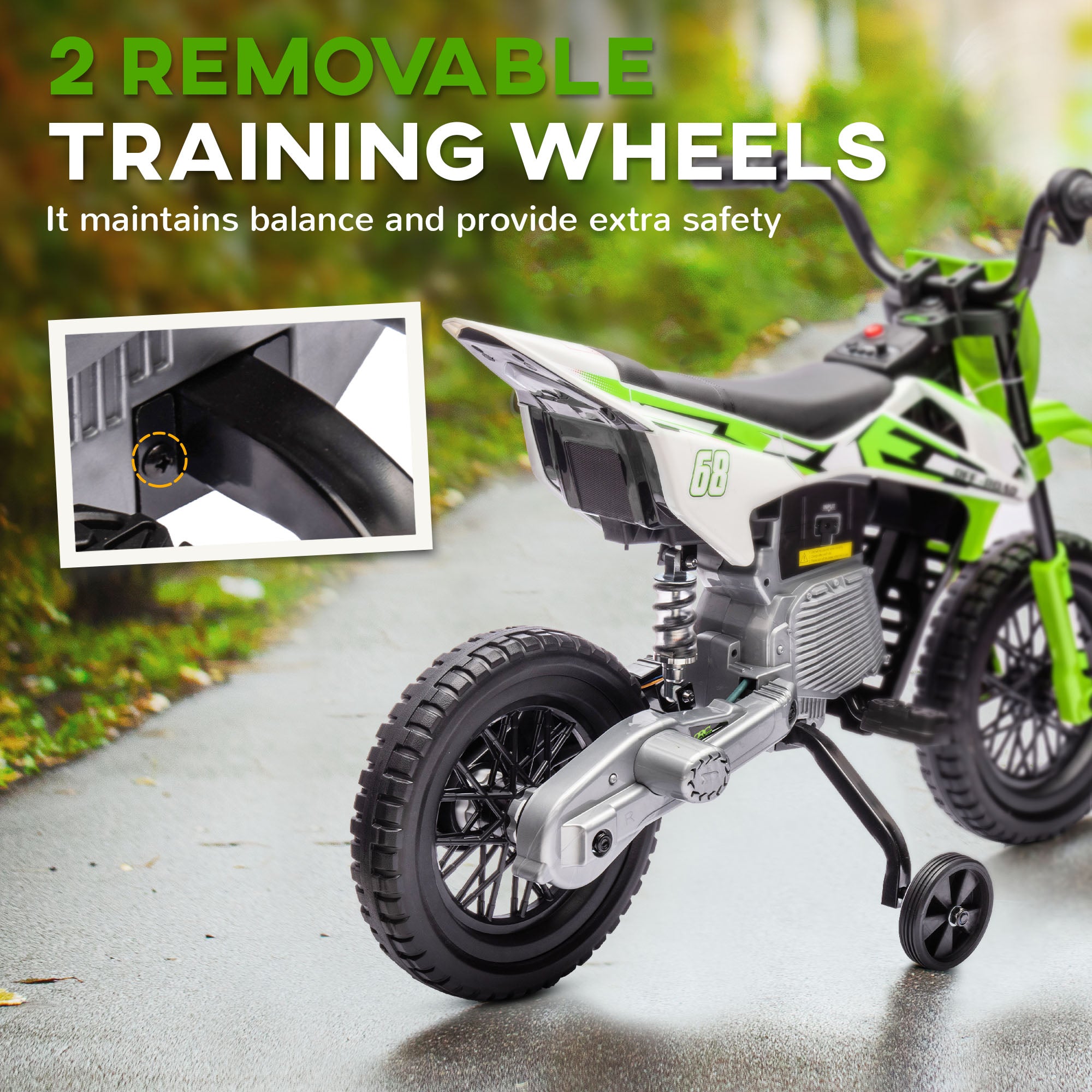 AIYAPLAY 12V Kids Electric Motorbike with Training Wheels